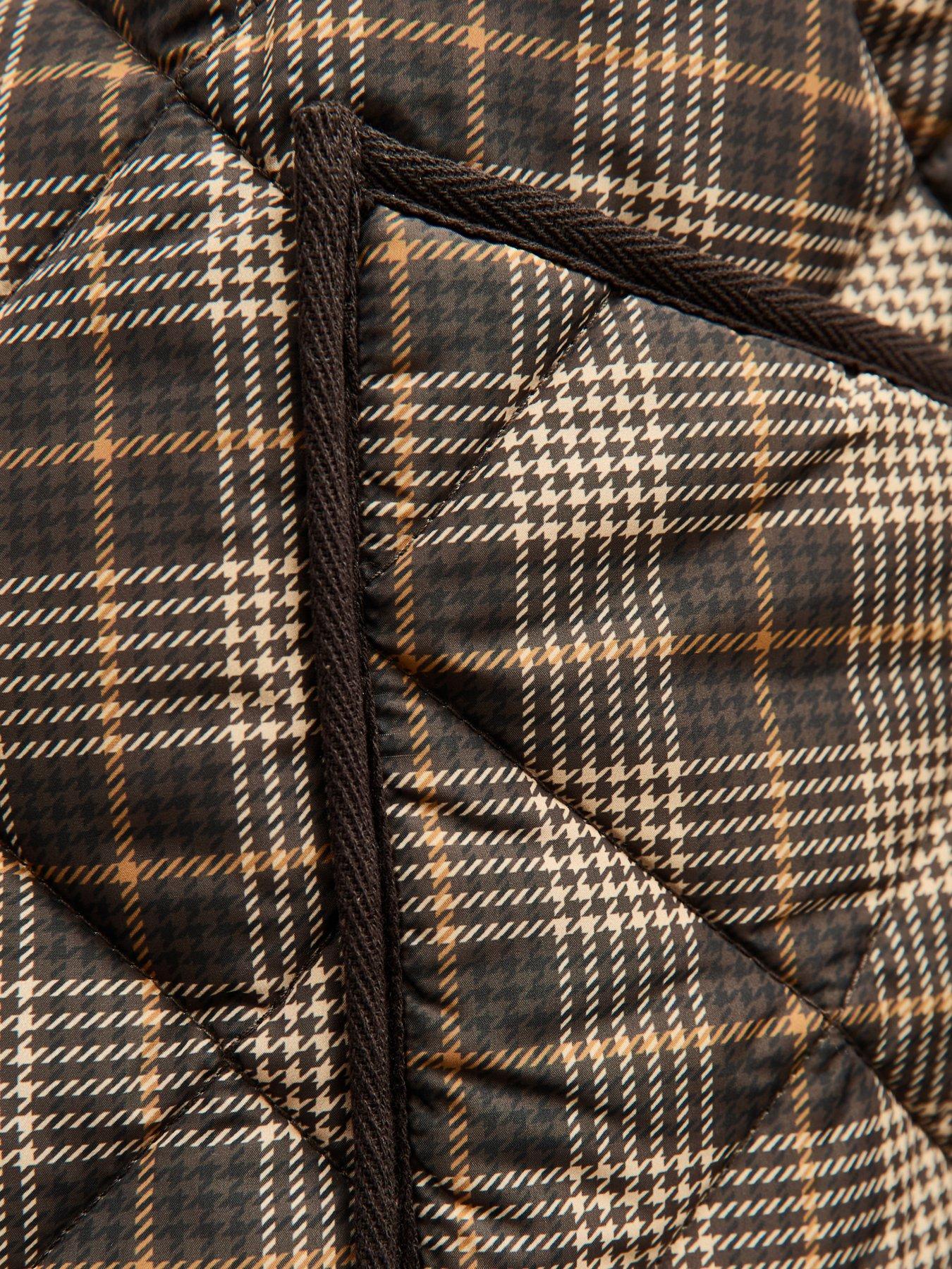  image of new-look-checked-contrast-trim-quilted-barn-jacket-brown