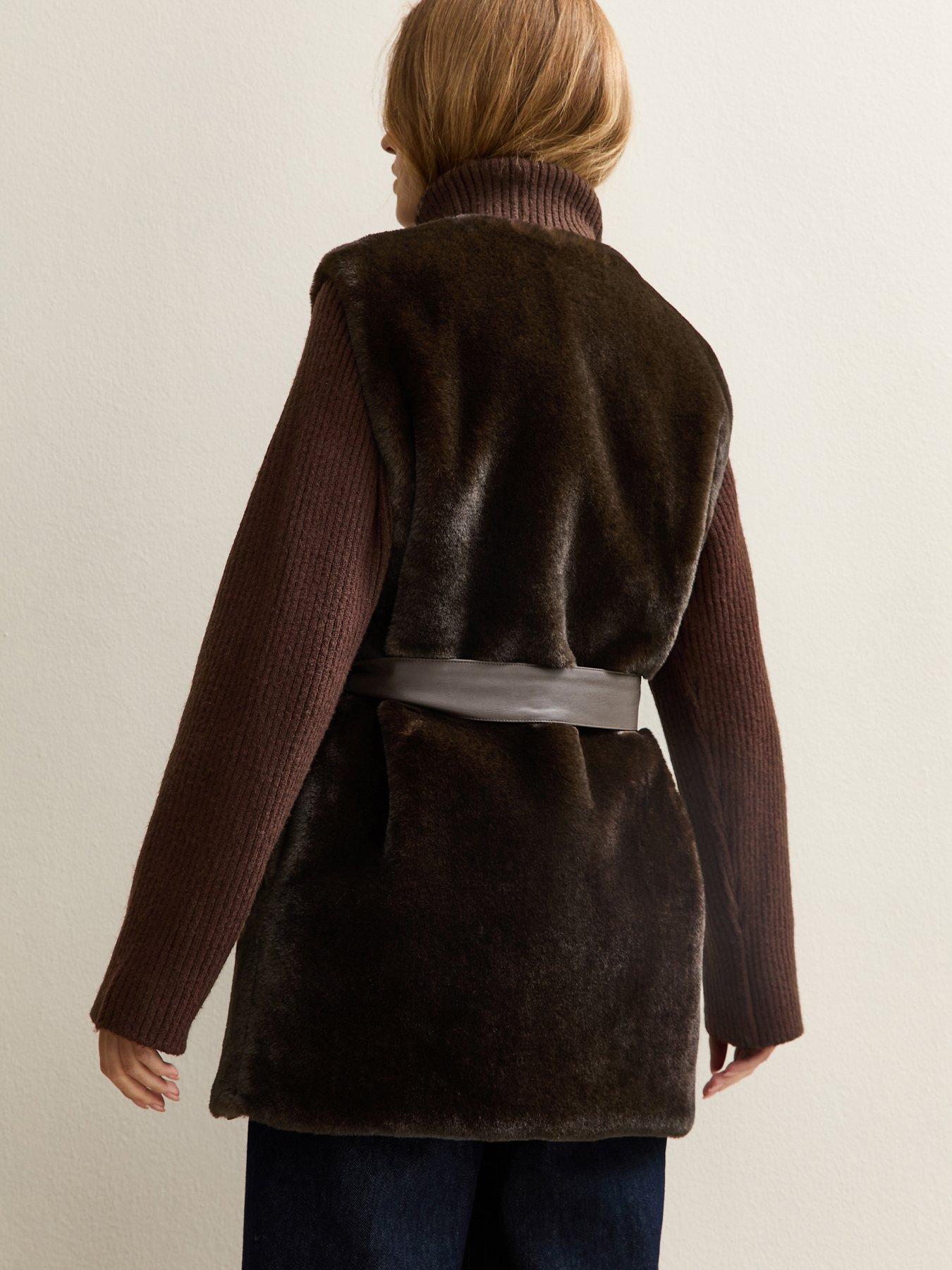 stillFront image of new-look-faux-fur-belted-gilet-dark-brown