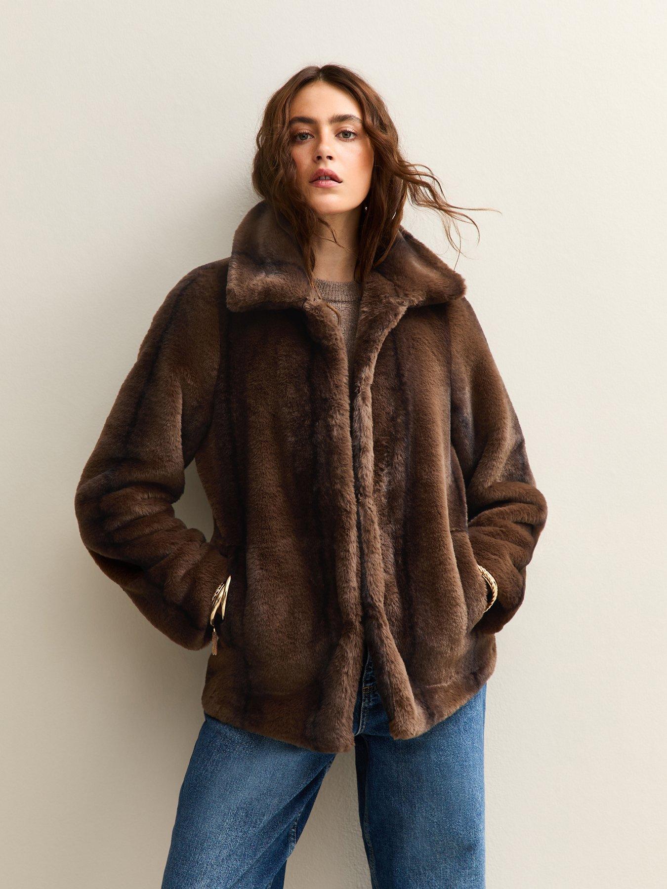 New Look Brown Faux Fur Collared Jacket
