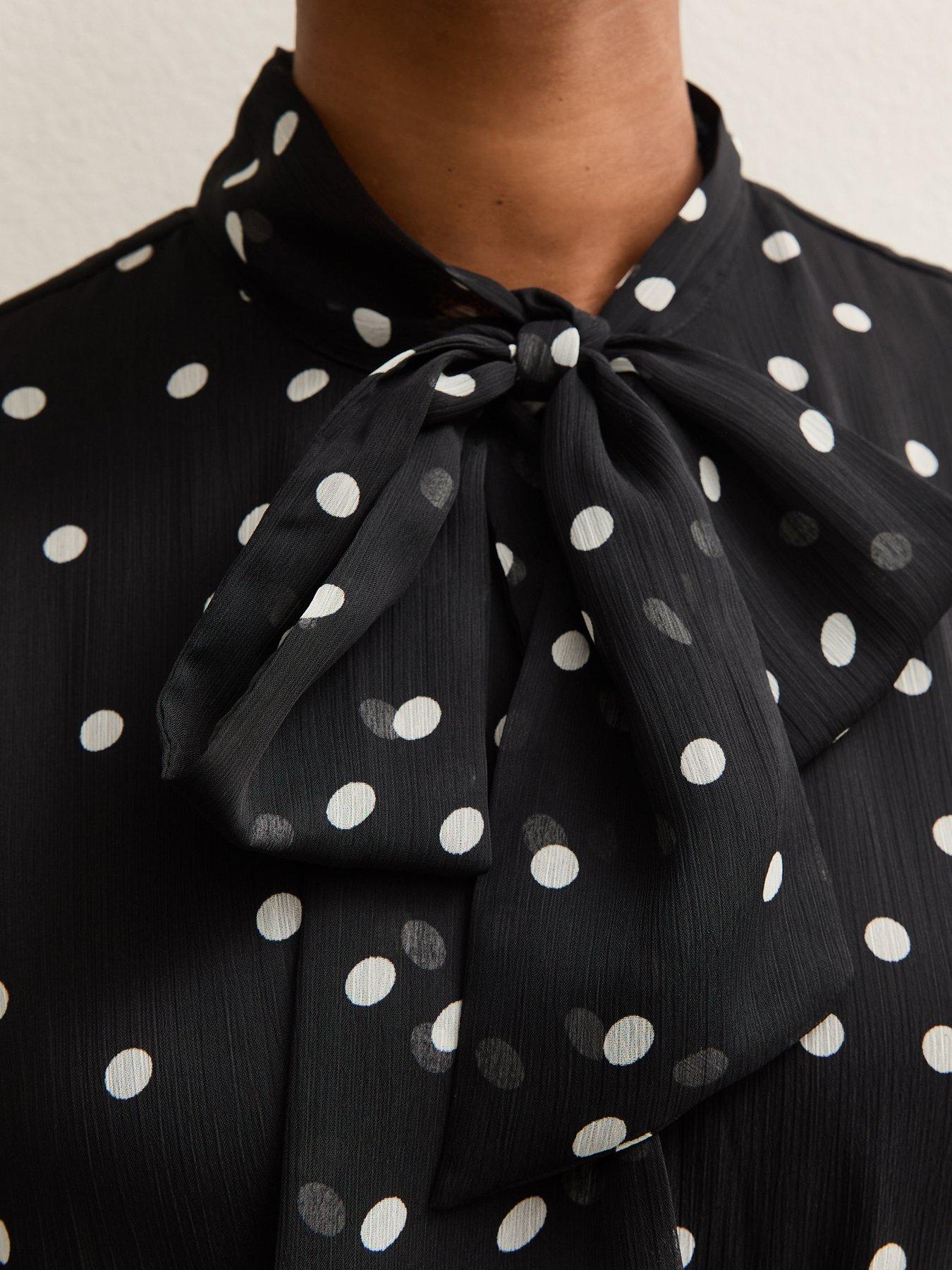 Image 5 of 5 of New Look Black Polka Dot Pussybow Mini Dress