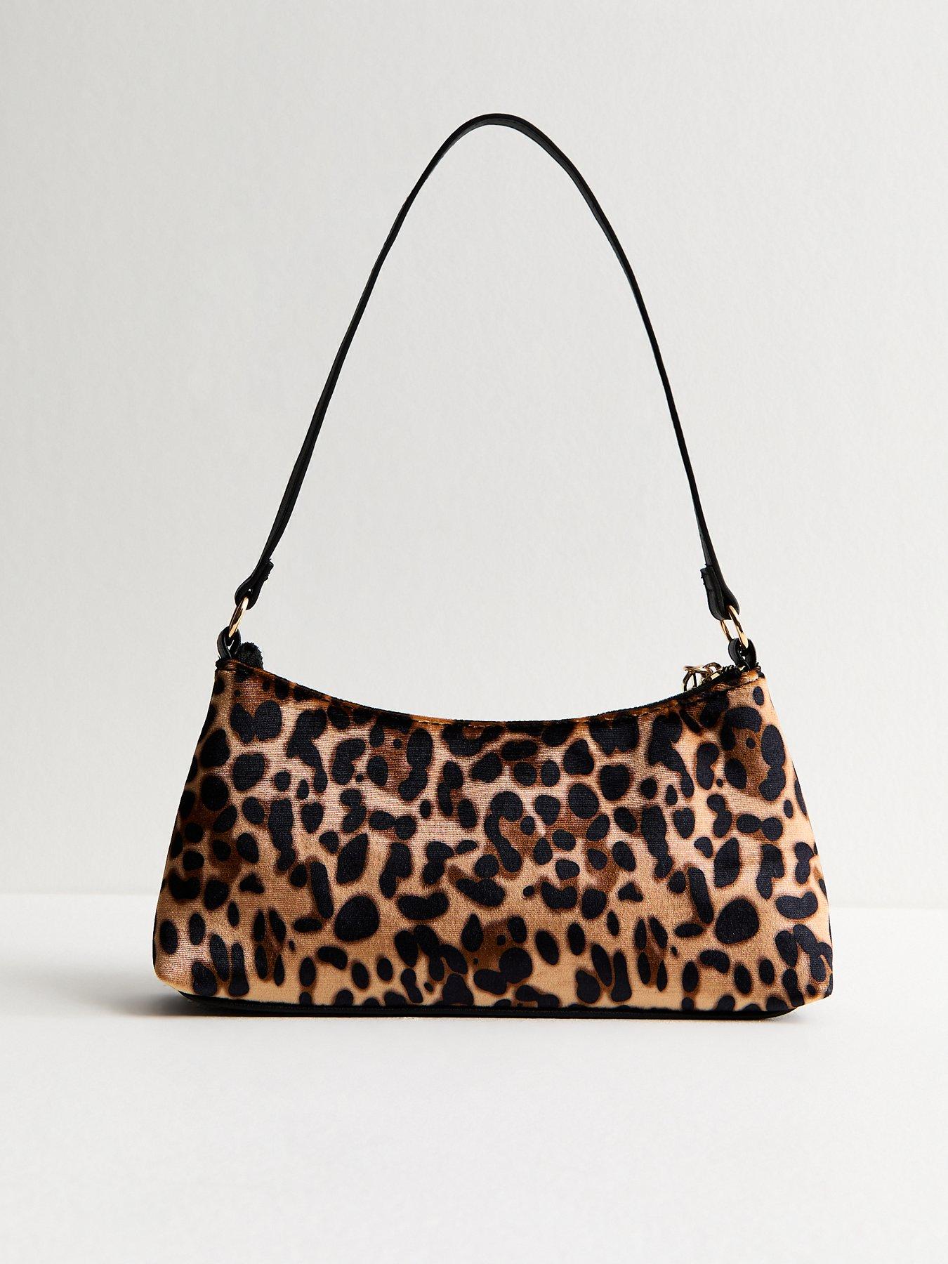 Image 3 of 5 of New Look Velvet Leopard Print Shoulder Bag - Brown