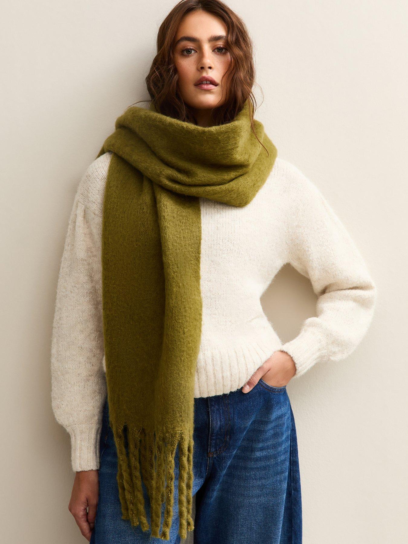 New Look Brushed Fringed Edge Heavyweight Scarf - Green