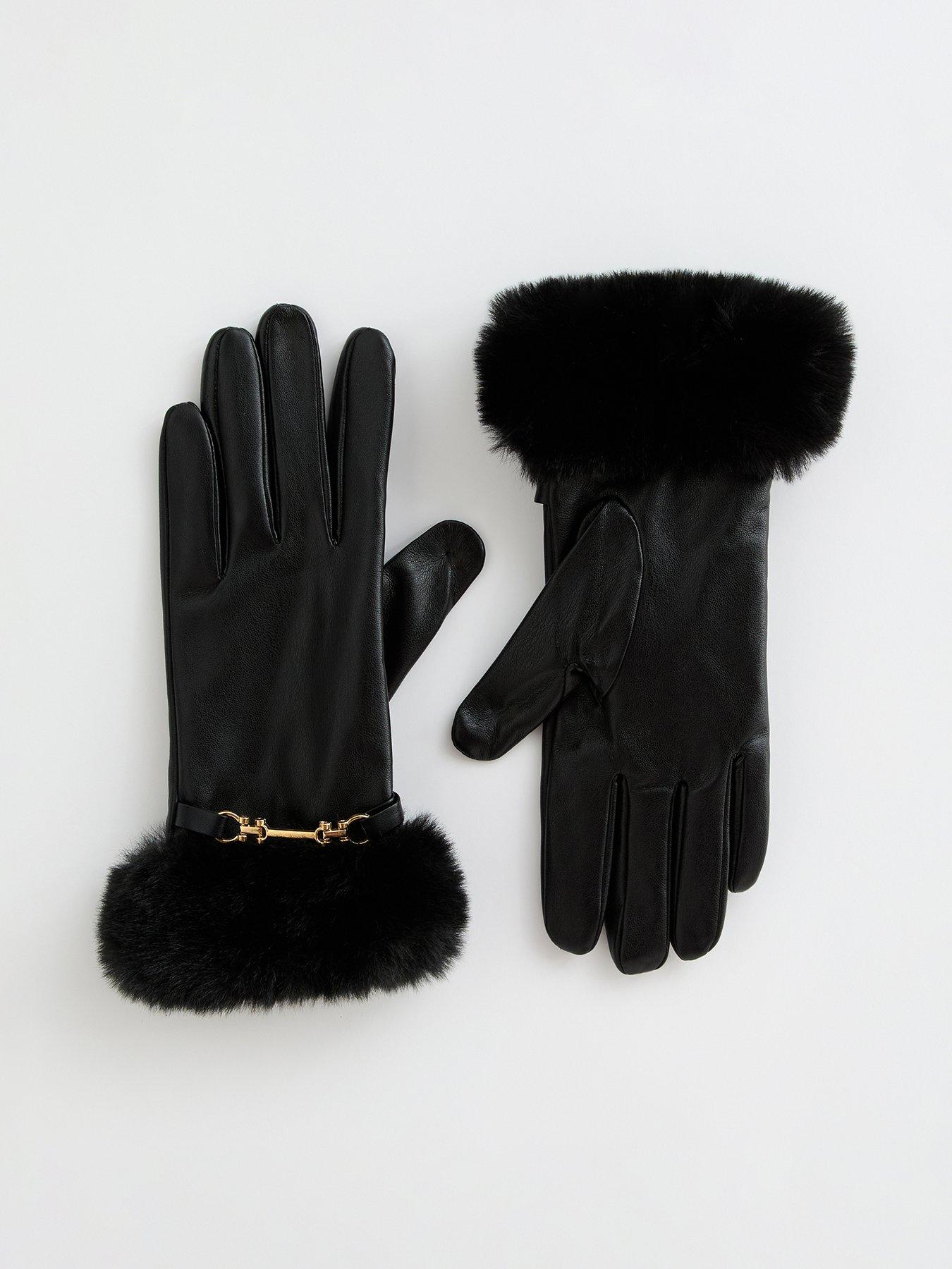 new-look-faux-fur-pu-gloves-with-chain-black