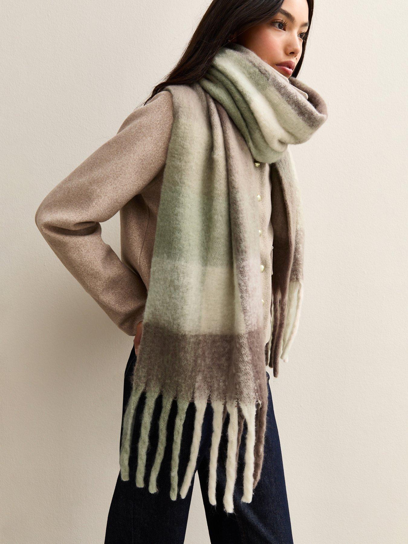 New Look Green Heavyweight Brushed Checked Scarf - Green