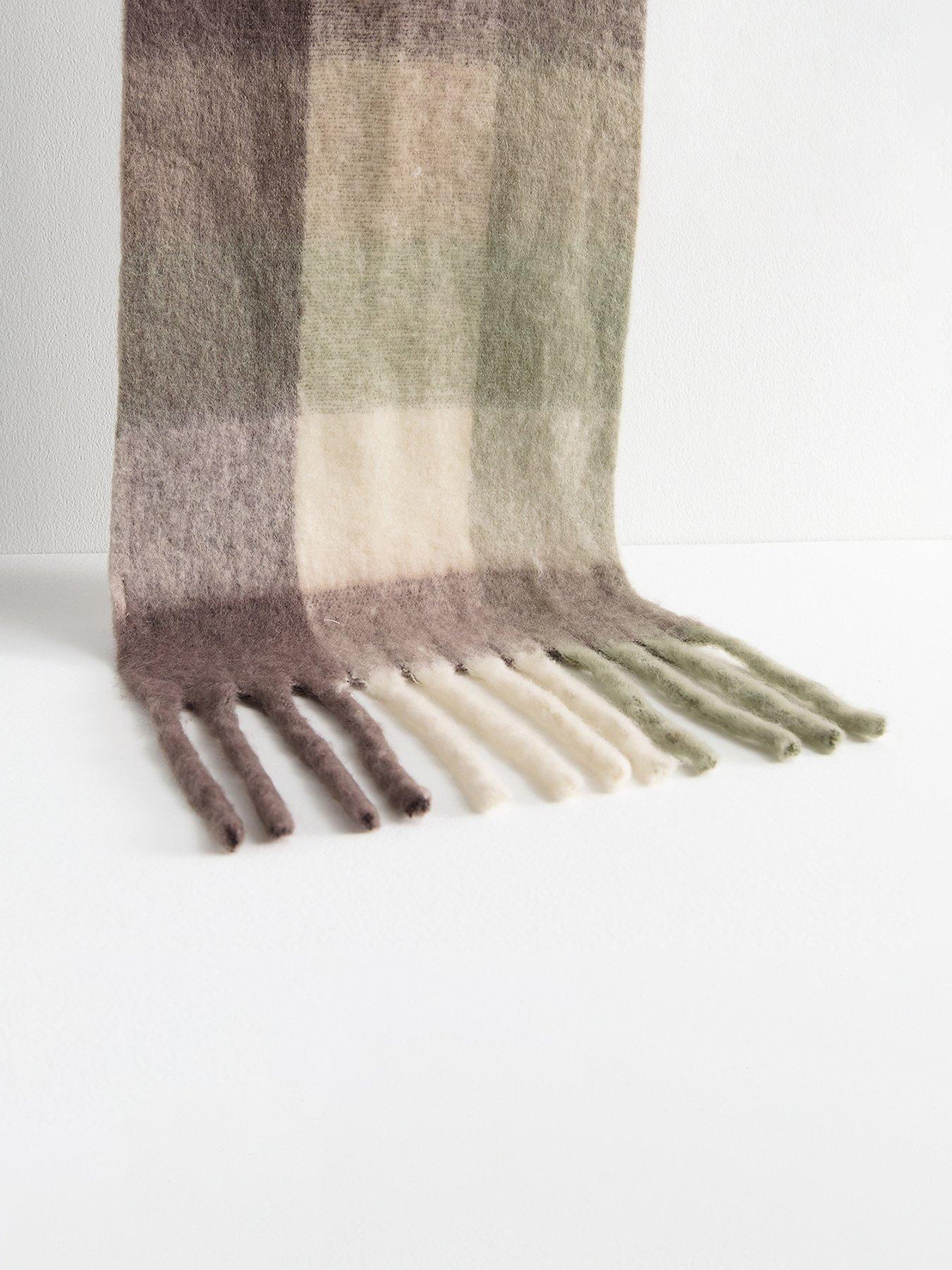 New Look Green Heavyweight Brushed Checked Scarf - Green