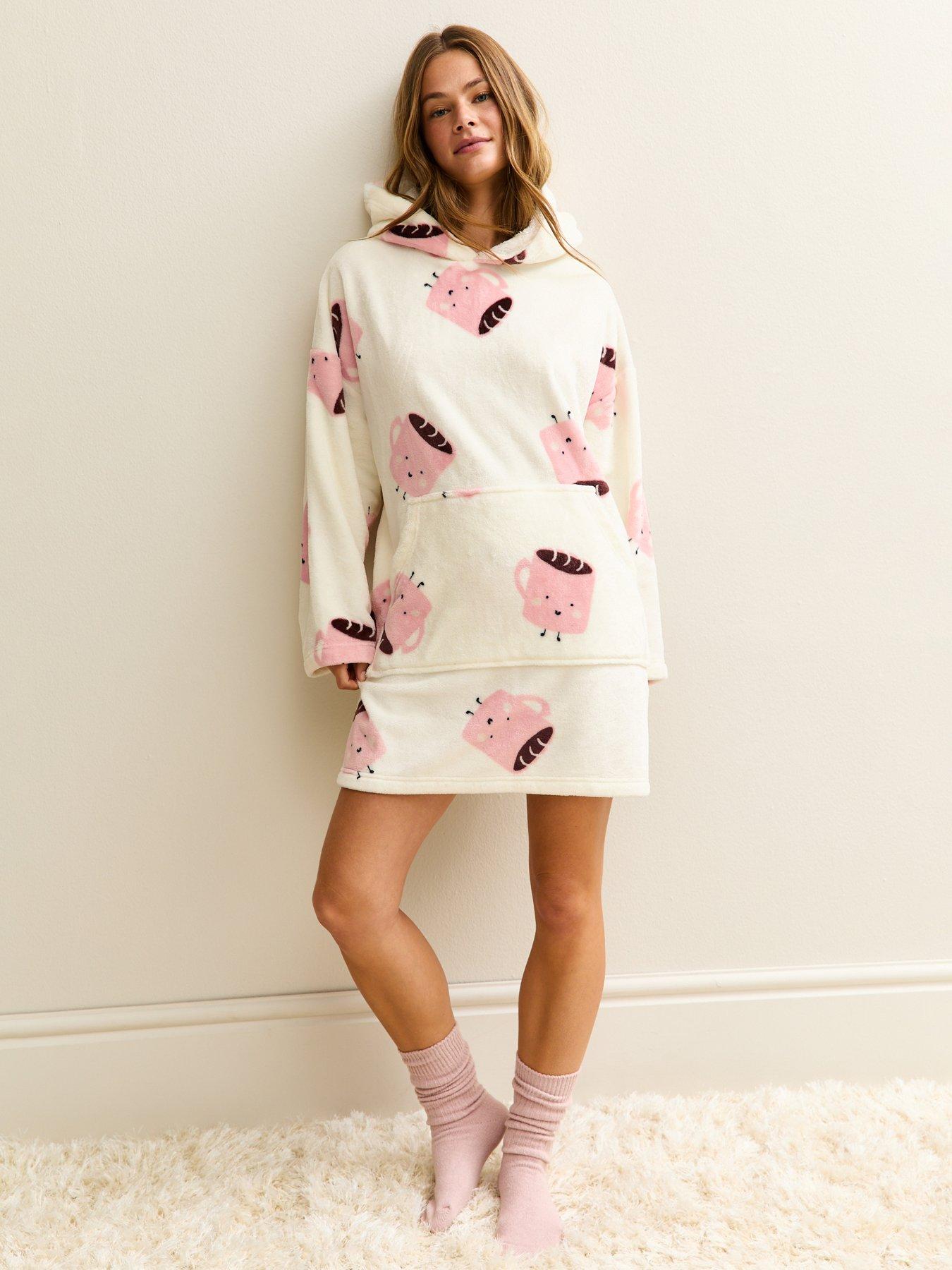 front image of new-look-white-oversized-hot-choc-print-fleece-hoodie