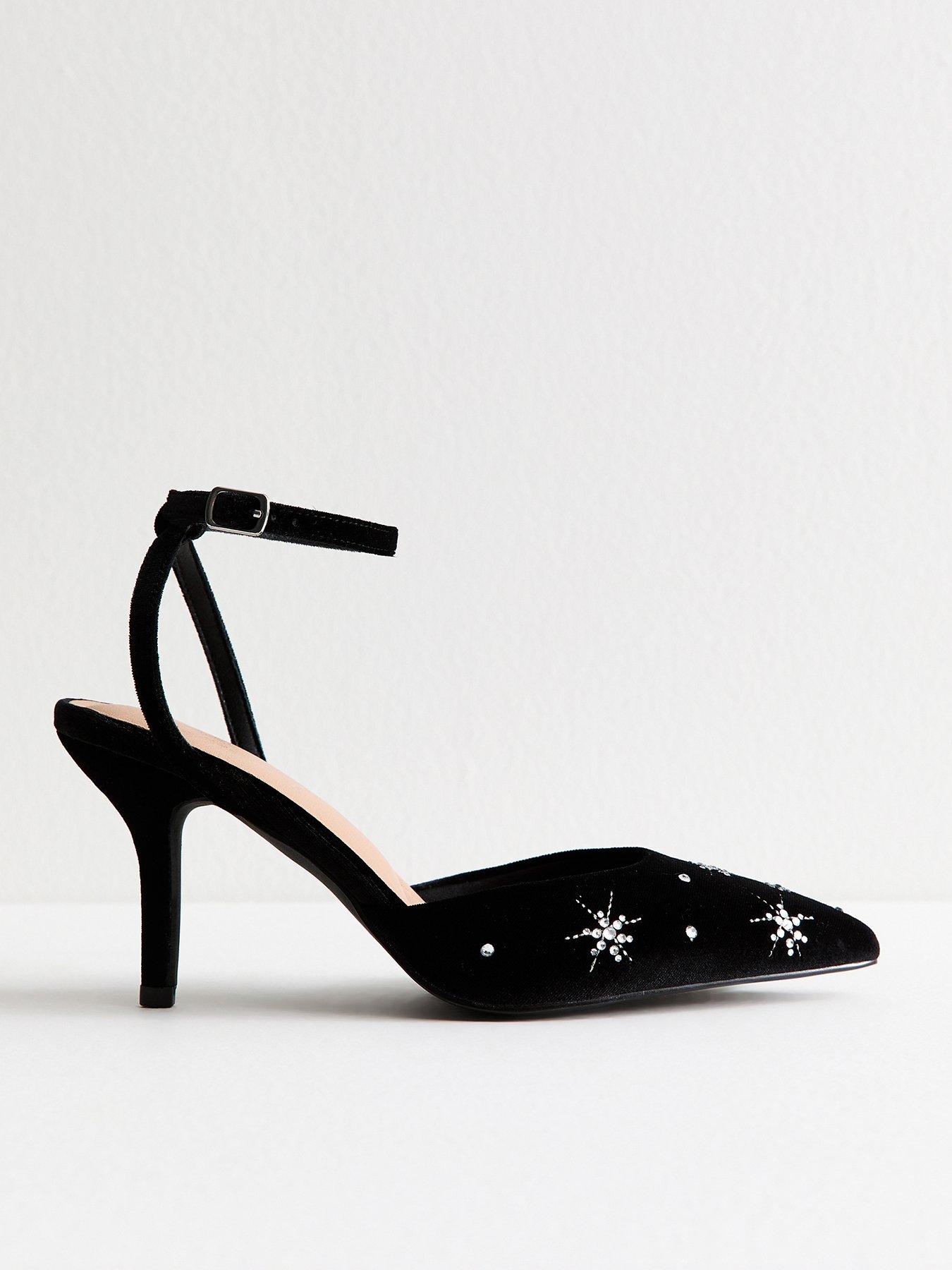 Image 1 of 6 of New Look Wide Fit Skyler 2 Part Star Embellished Court Shoes - Black
