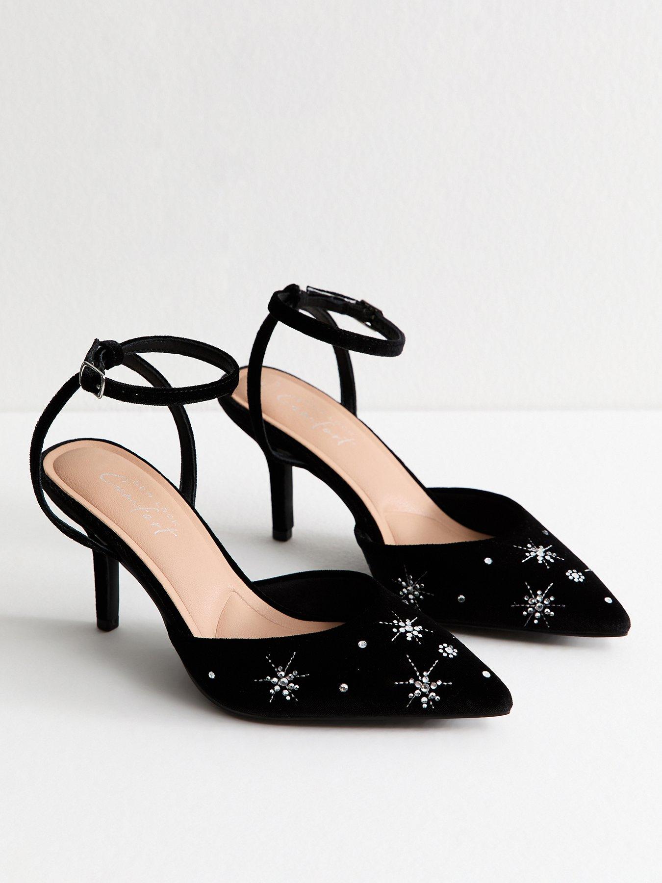 Image 2 of 6 of New Look Wide Fit Skyler 2 Part Star Embellished Court Shoes - Black