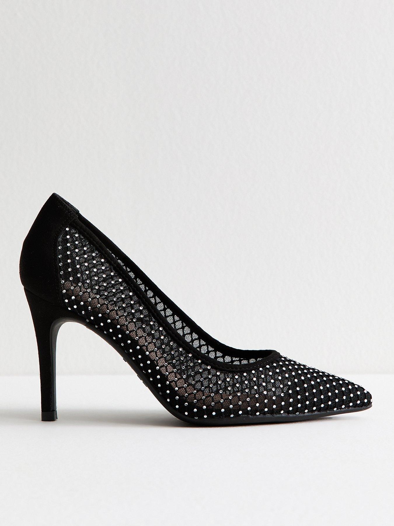  image of new-look-wide-fit-black-diamante-heel-court-shoes-black