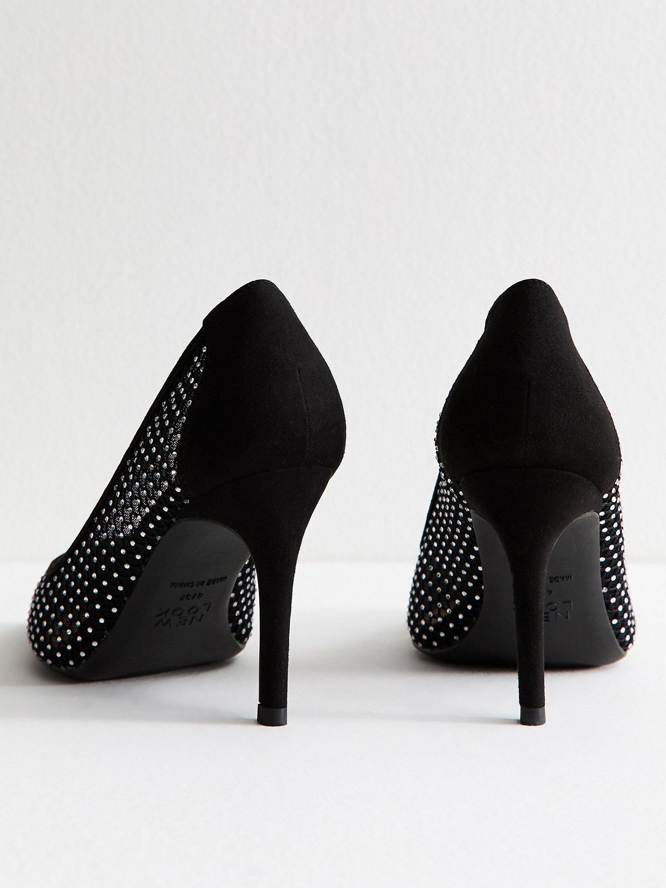  image of new-look-wide-fit-black-diamante-heel-court-shoes-black