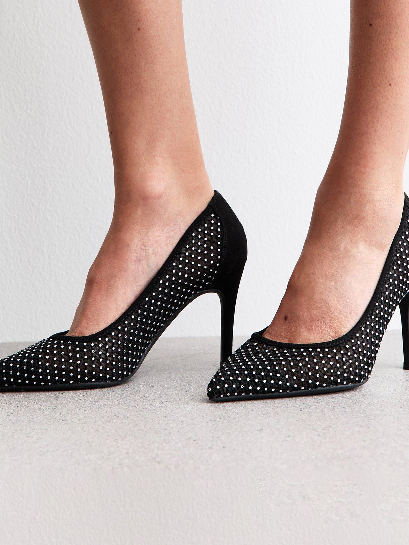  image of new-look-wide-fit-black-diamante-heel-court-shoes-black