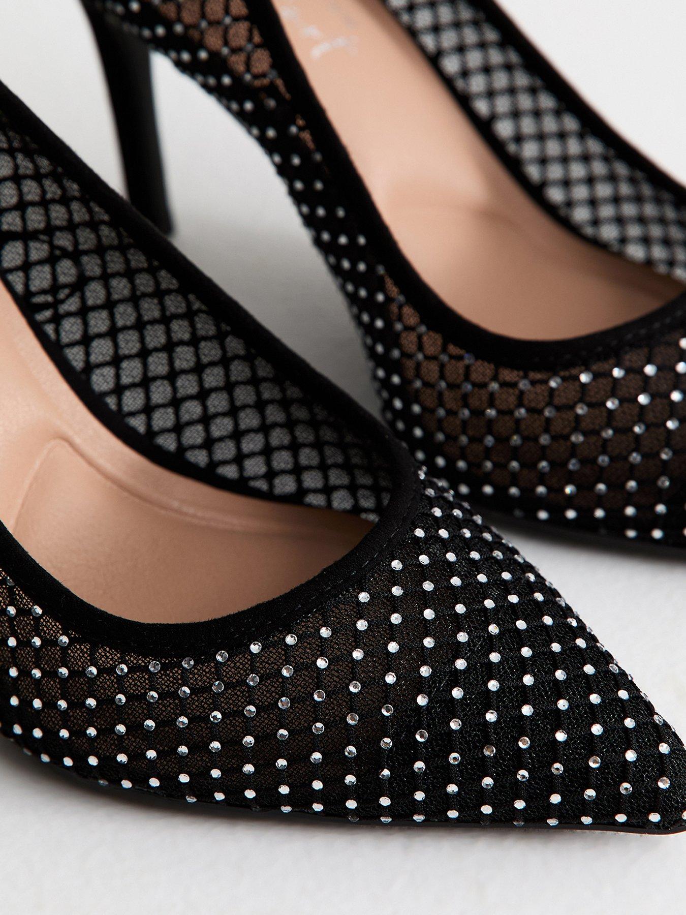  image of new-look-wide-fit-black-diamante-heel-court-shoes-black