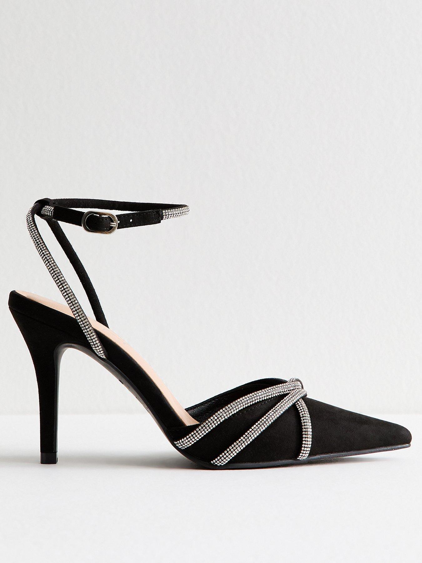  image of new-look-faux-suede-embellished-court-shoes-black