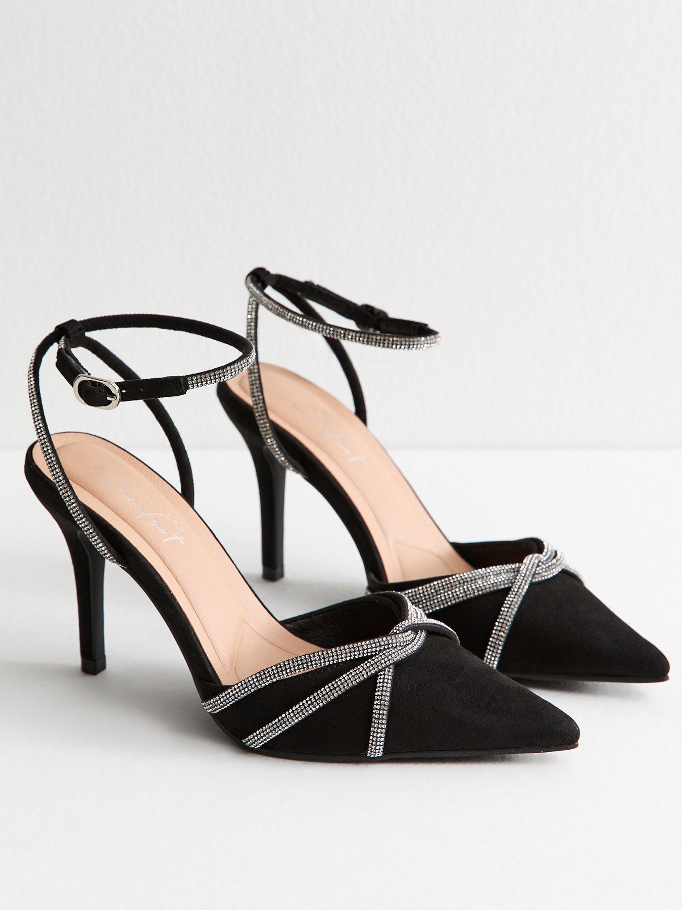  image of new-look-faux-suede-embellished-court-shoes-black