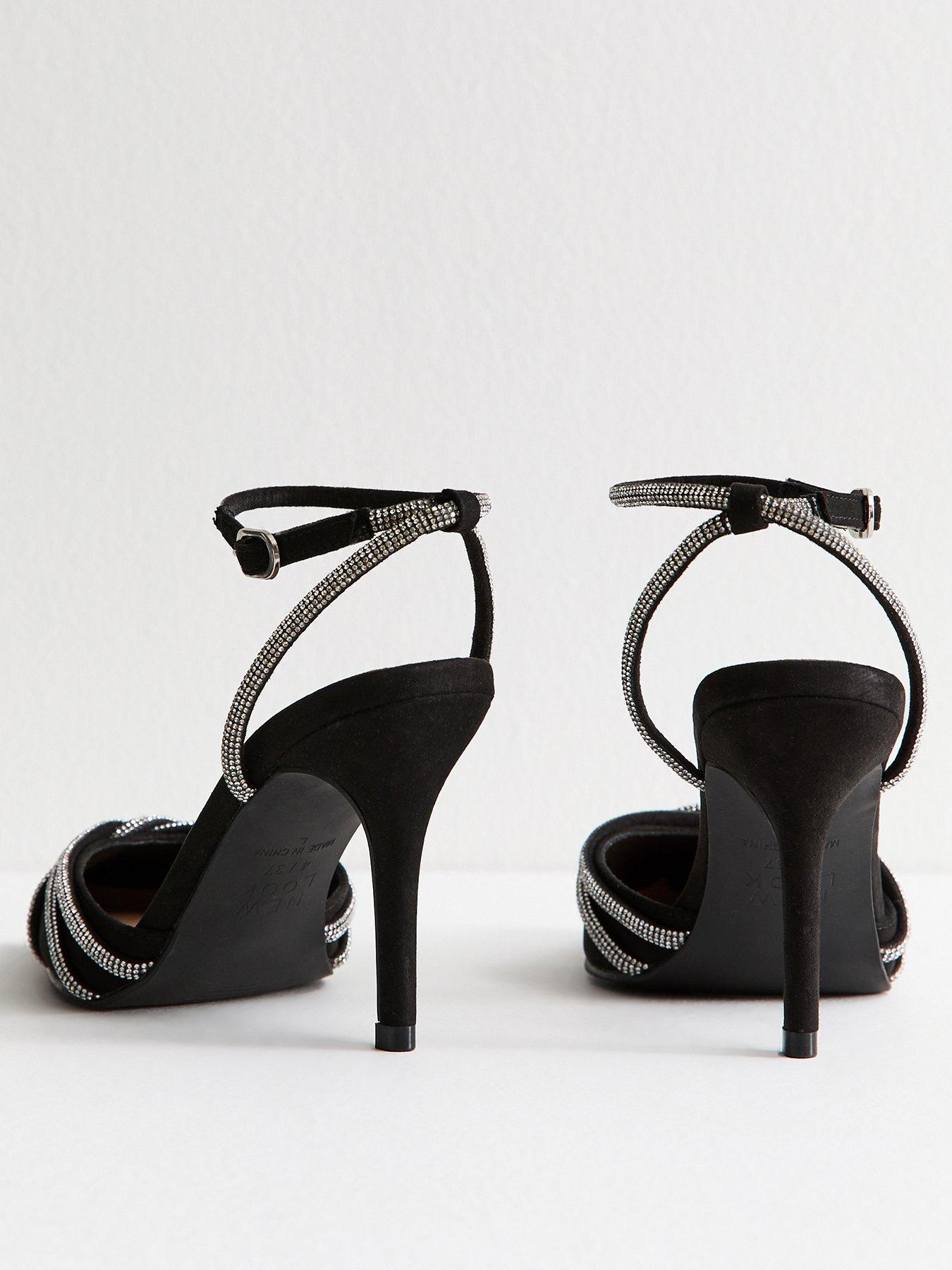  image of new-look-faux-suede-embellished-court-shoes-black