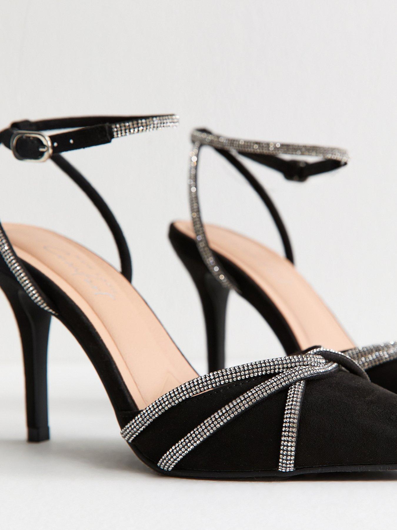  image of new-look-faux-suede-embellished-court-shoes-black