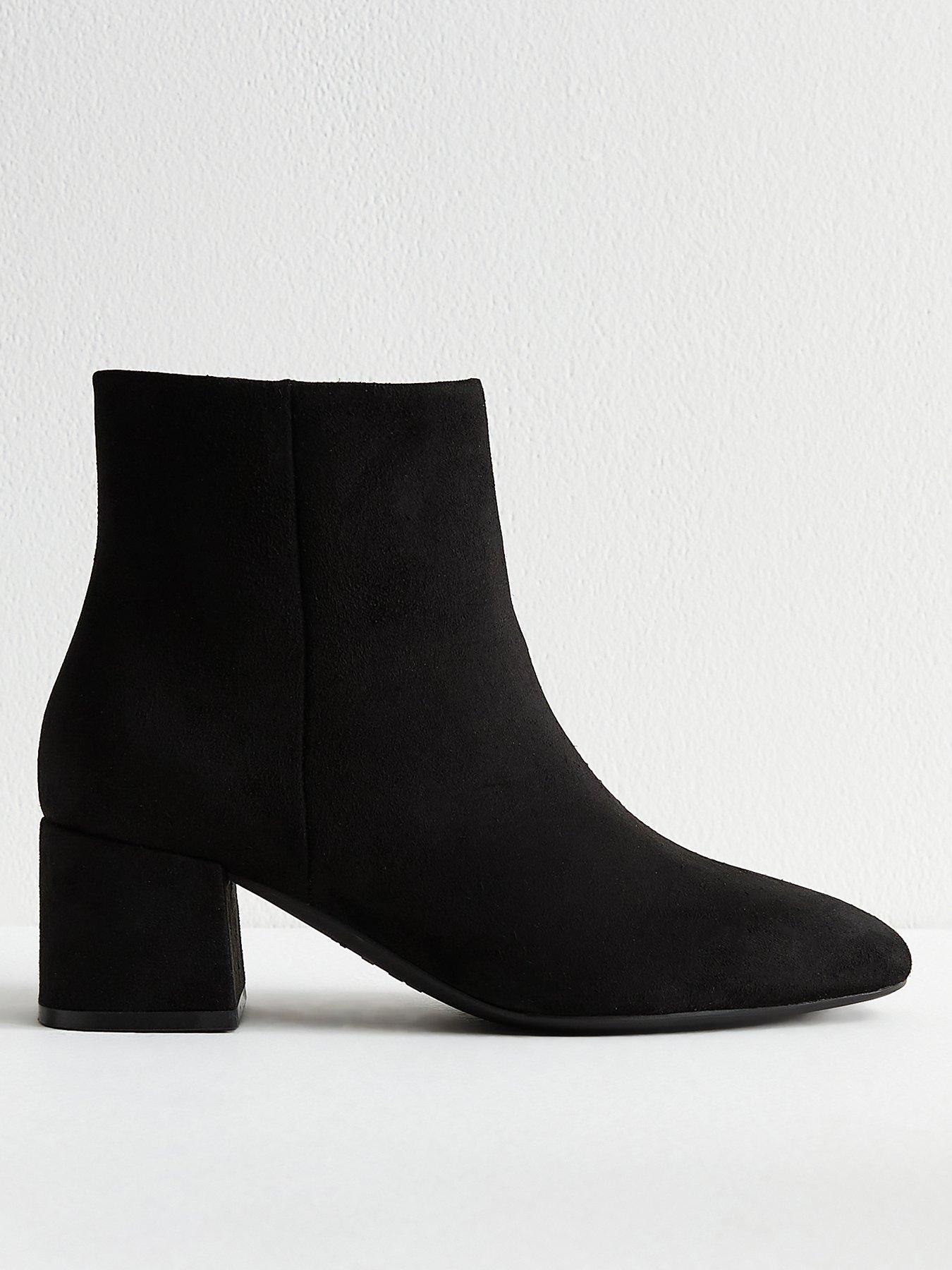  image of new-look-wide-fit-black-faux-suede-block-heel-ankle-boots-black
