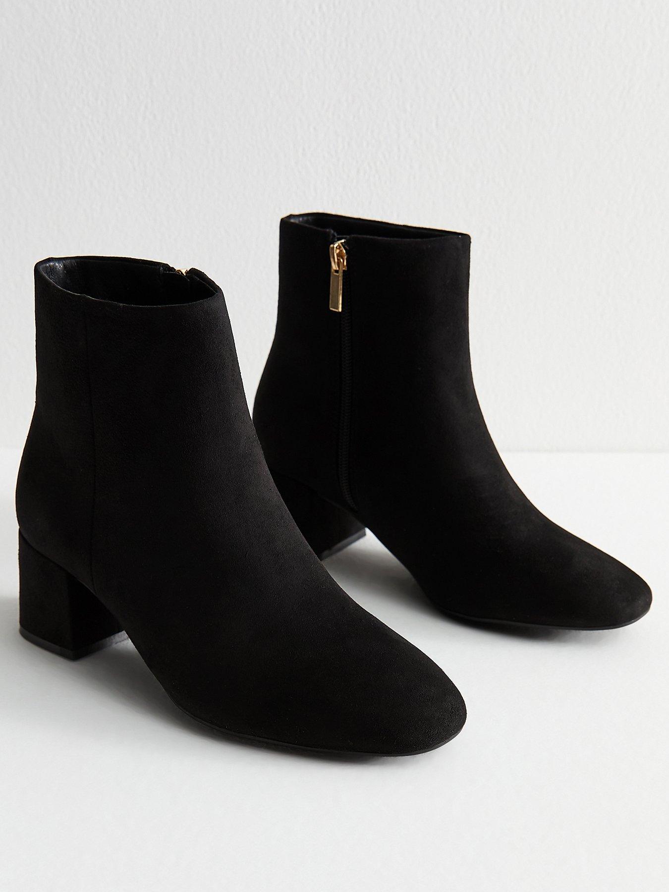  image of new-look-wide-fit-black-faux-suede-block-heel-ankle-boots-black