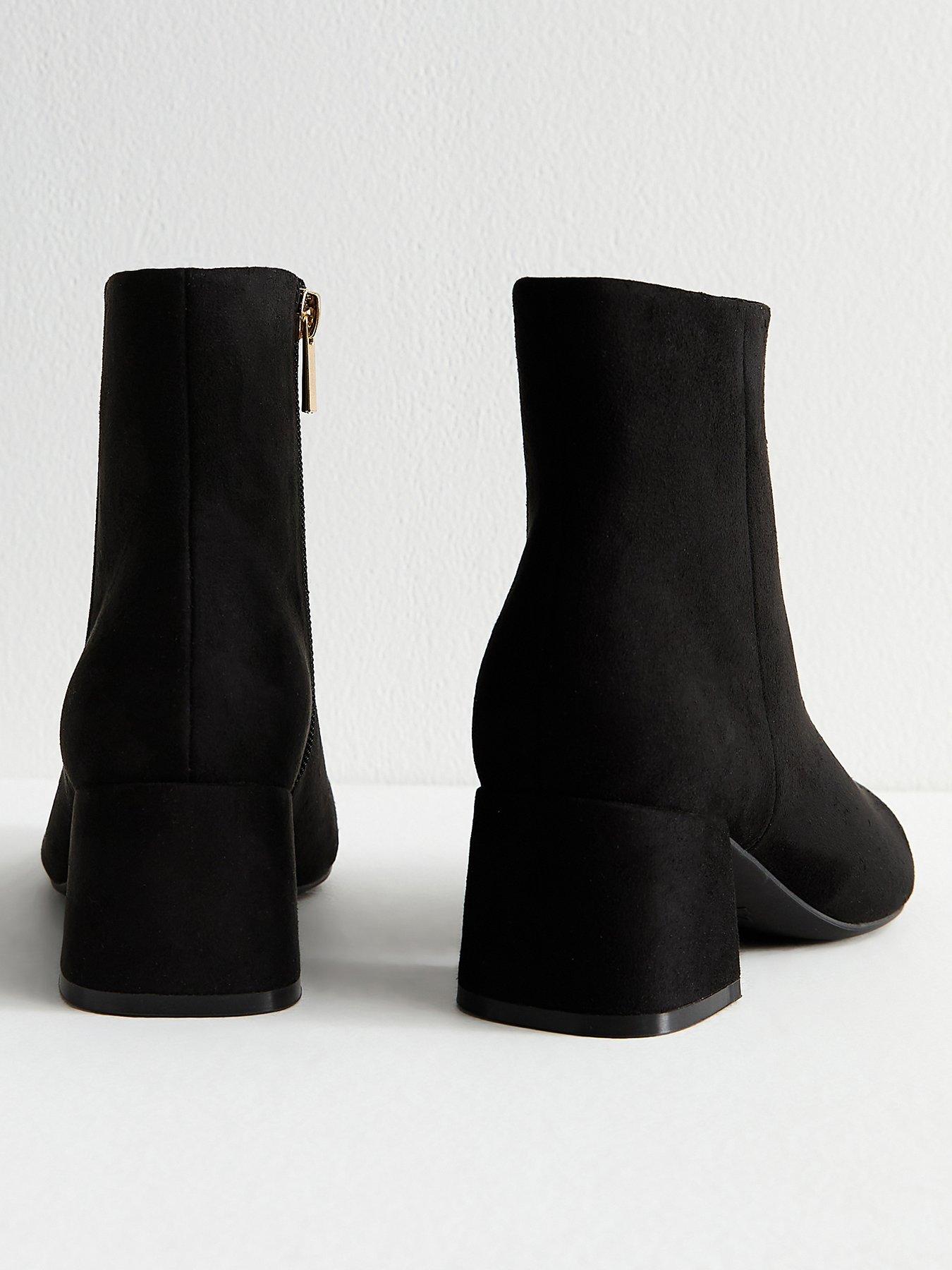  image of new-look-wide-fit-black-faux-suede-block-heel-ankle-boots-black