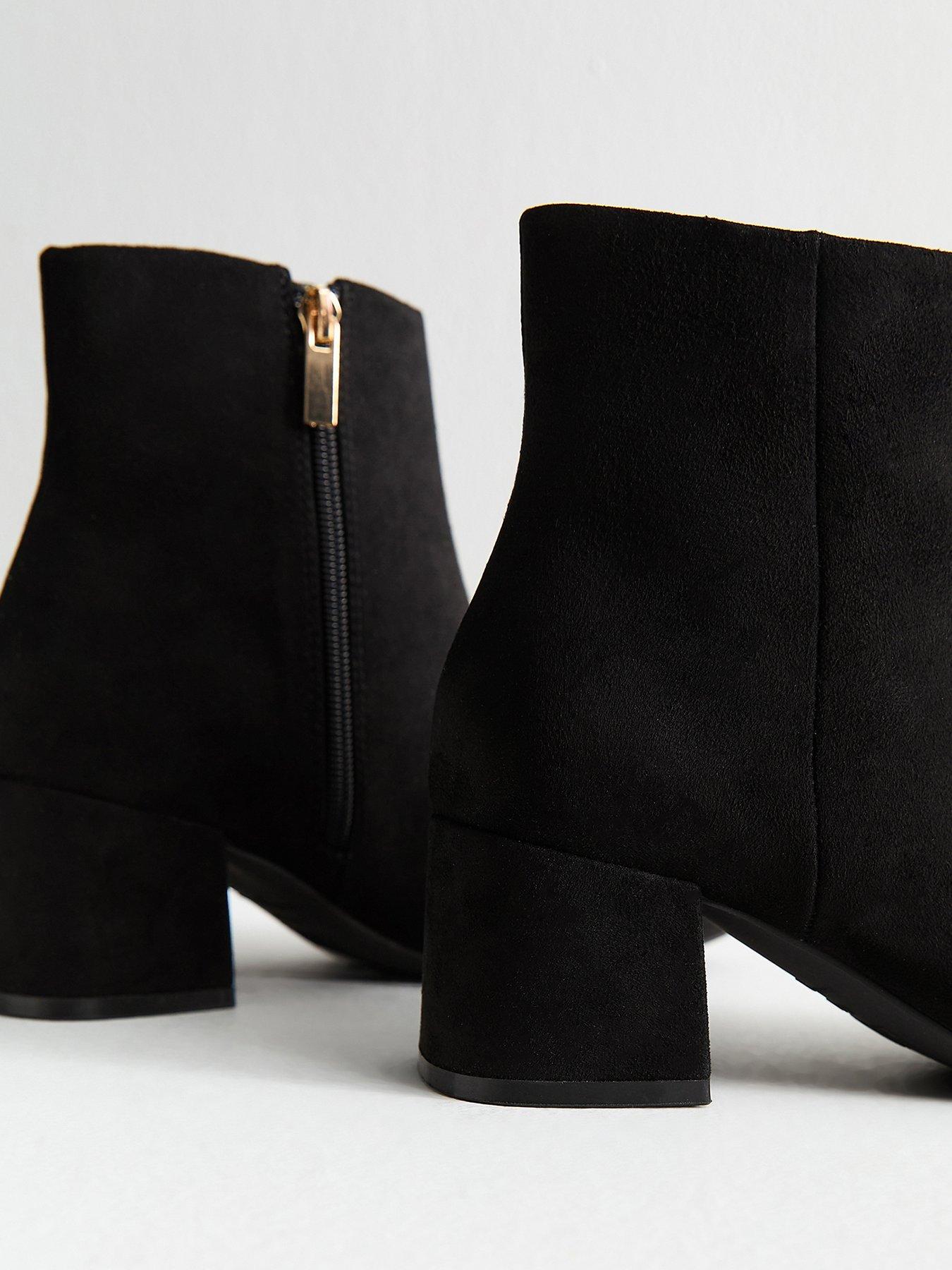  image of new-look-wide-fit-black-faux-suede-block-heel-ankle-boots-black
