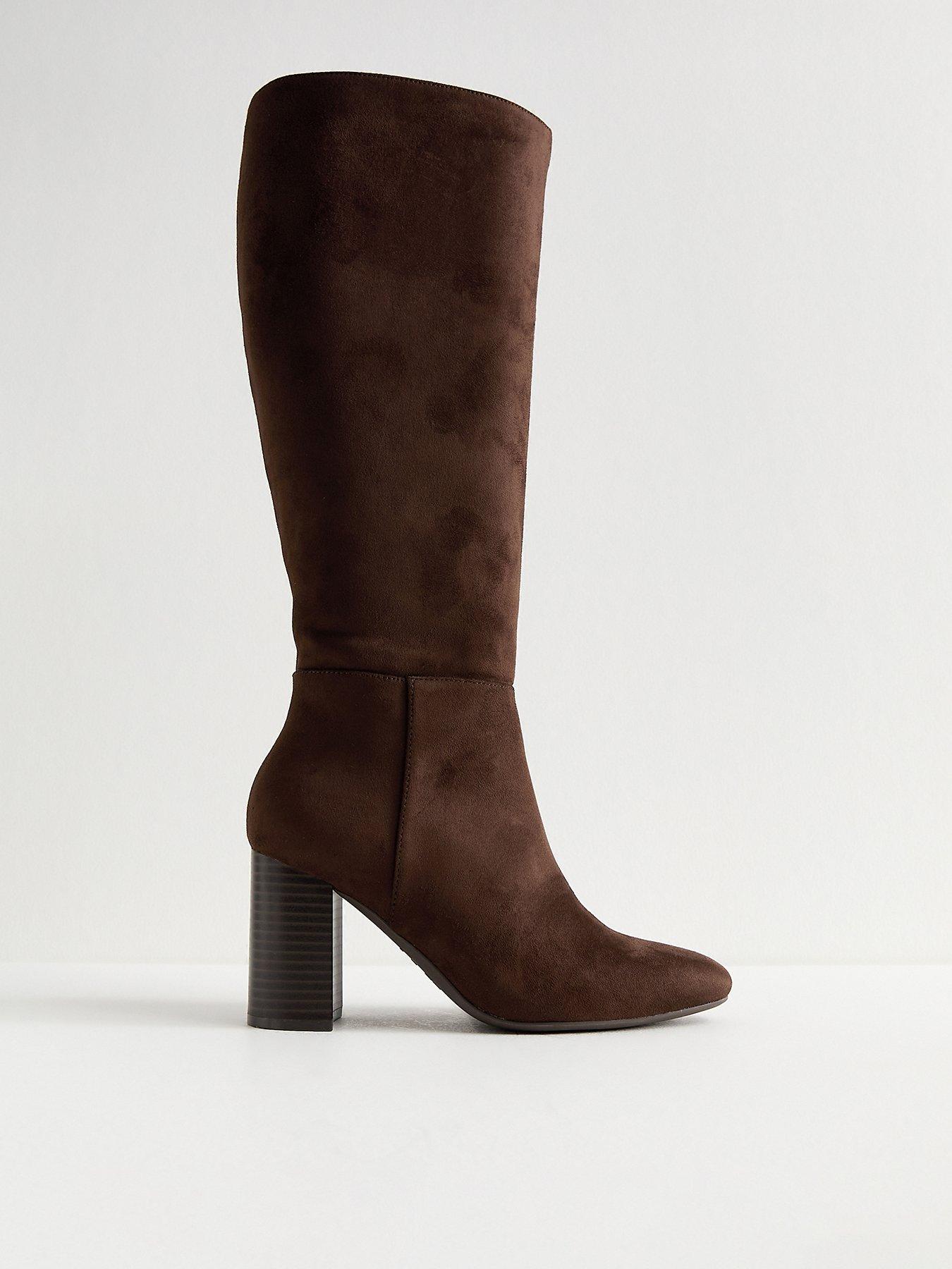 New Look Faux Suede Knee High Boots - Brown