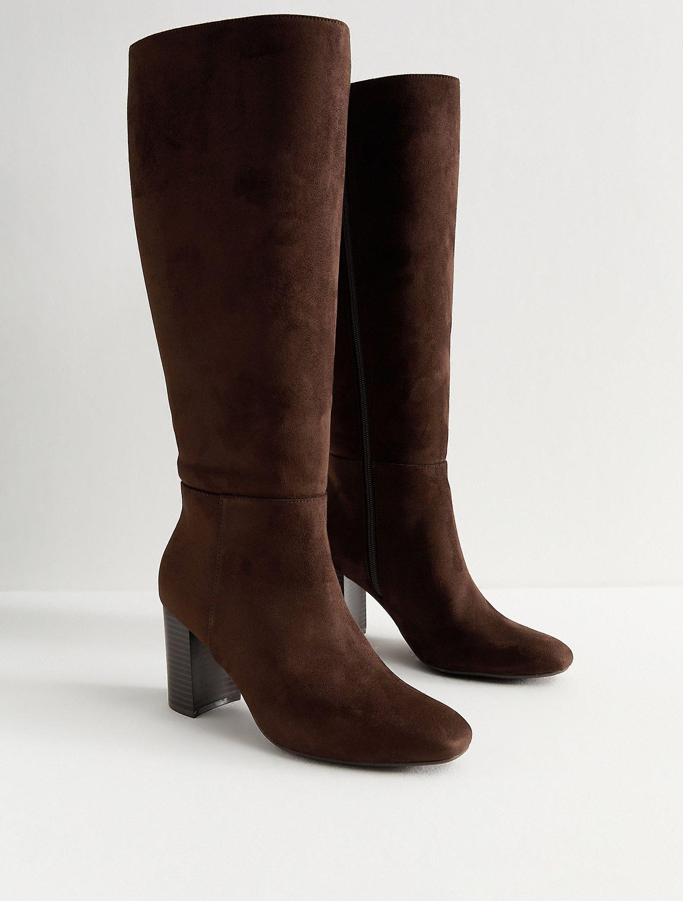  image of new-look-faux-suede-knee-high-boots-brown