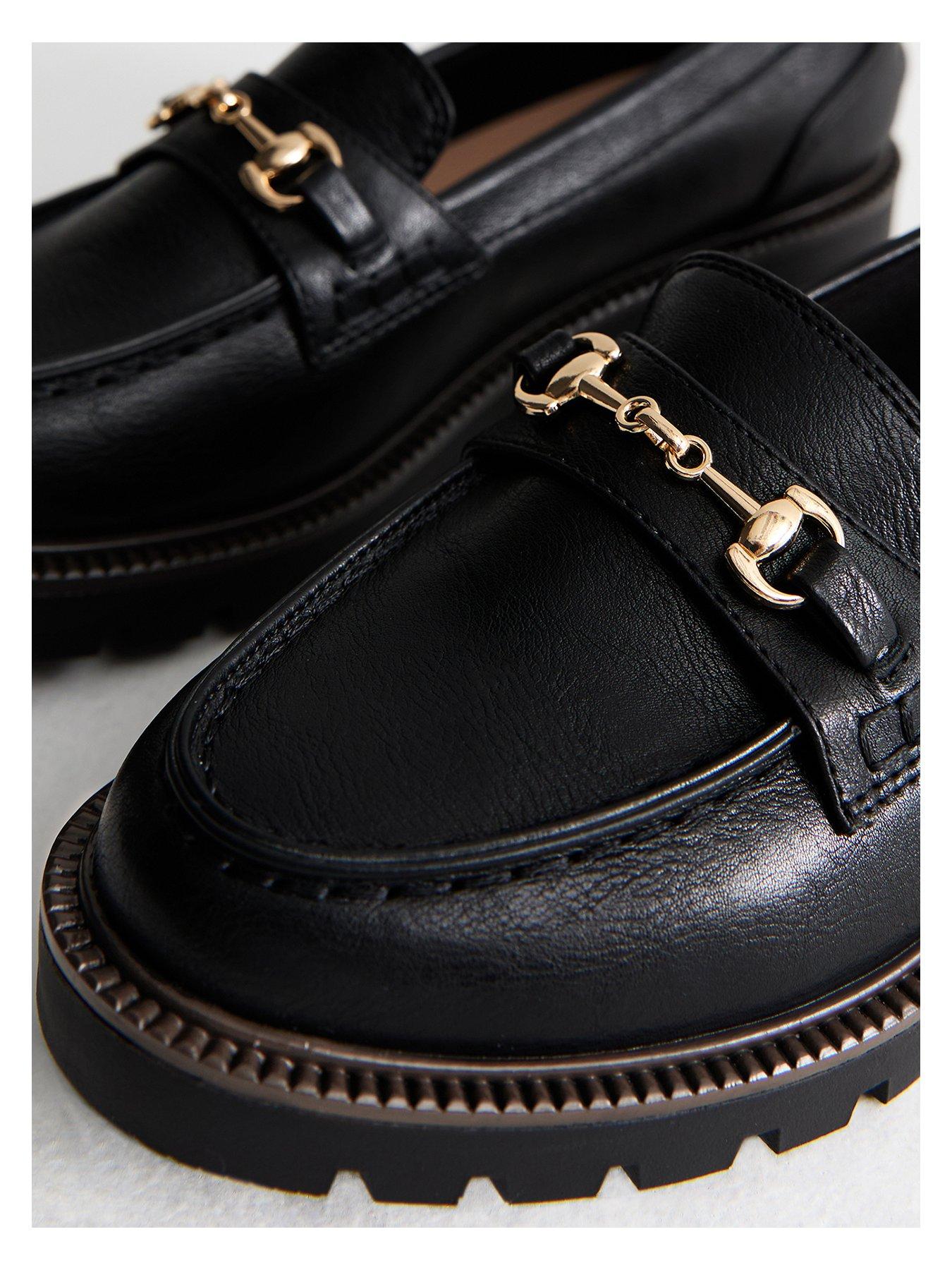  image of new-look-faux-leather-buckle-detail-loafers-black