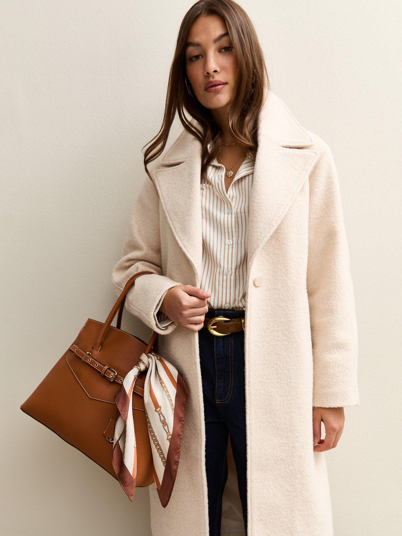 Image 2 of 5 of New Look Brown Faux Leather Belted Scarf Trim Tote Bag - Beige