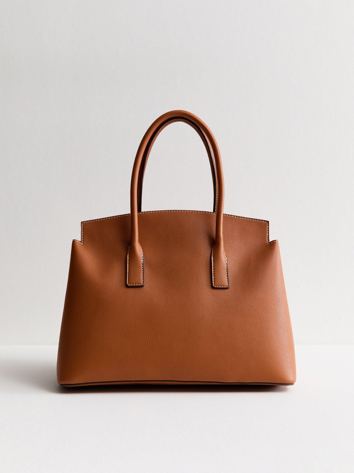 Image 3 of 5 of New Look Brown Faux Leather Belted Scarf Trim Tote Bag - Beige