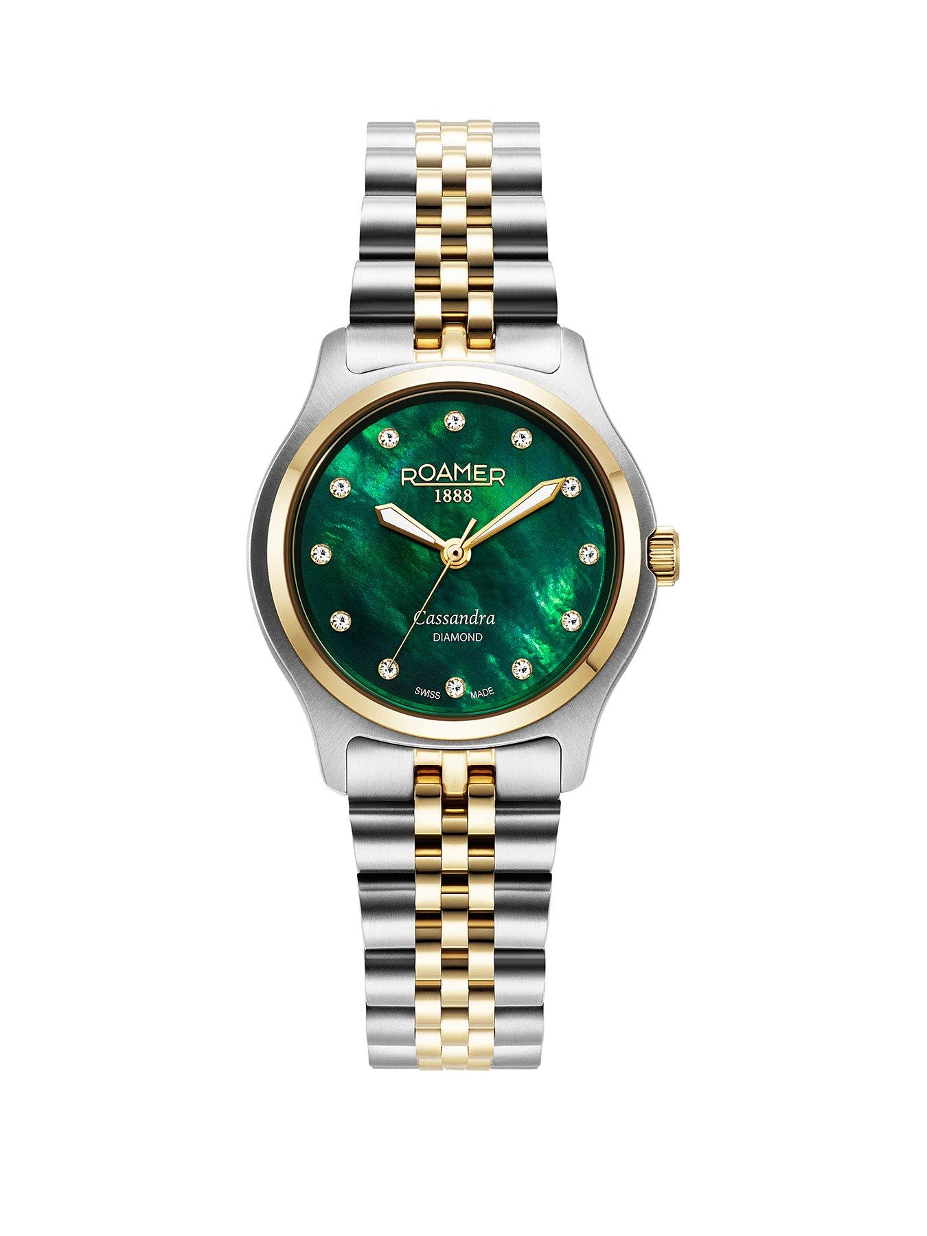 Roamer of Switzerland Roamer Cassandra Green MOP Diamond Dial Gold IP Bicolour Stainless Steel