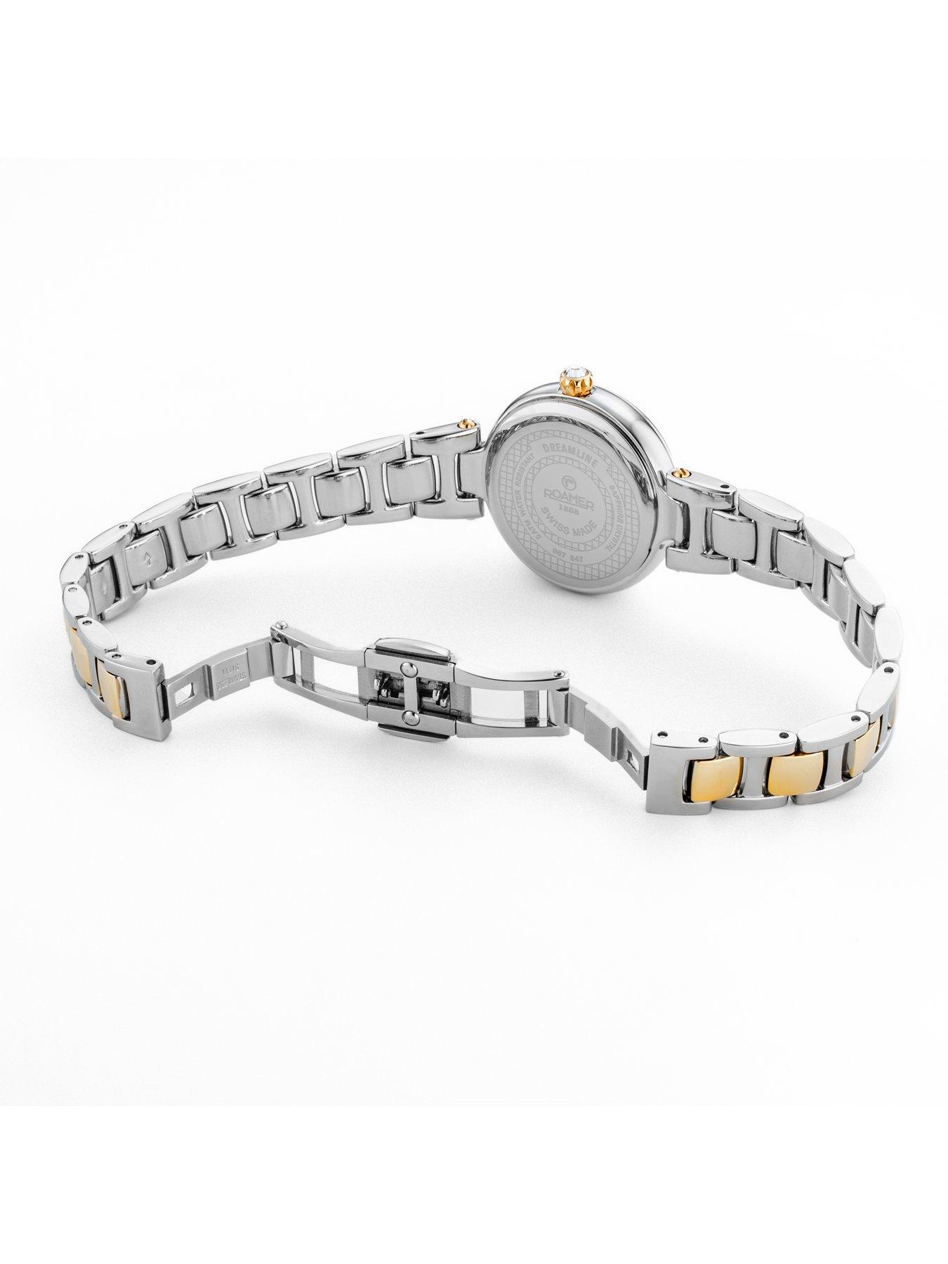  image of roamer-of-switzerland-dreamline-diamond-white-mop-dial-gold-ip-bicolour-stainless-steel-watch