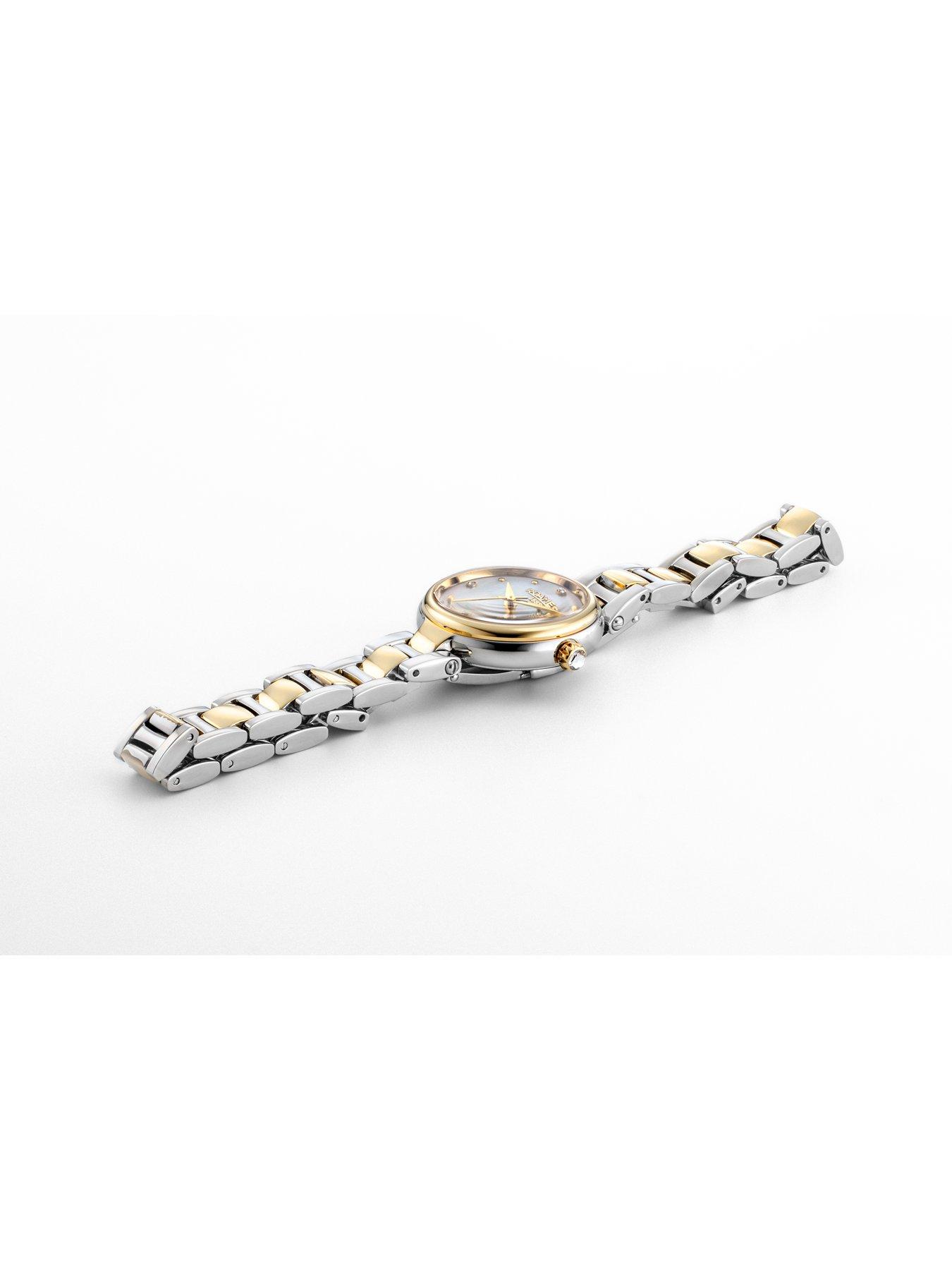  image of roamer-of-switzerland-dreamline-diamond-white-mop-dial-gold-ip-bicolour-stainless-steel-watch