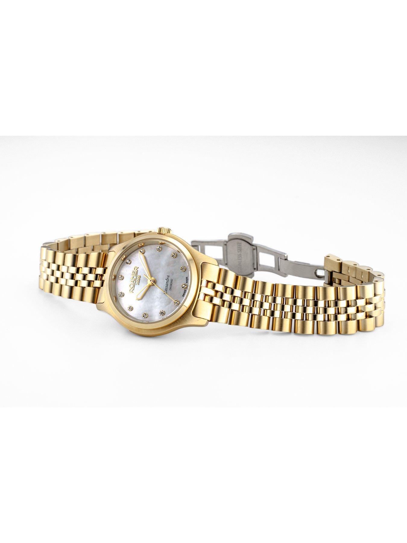  image of roamer-of-switzerland-roamer-cassandra-mop-diamond-dial-gold-ip-stainless-steel