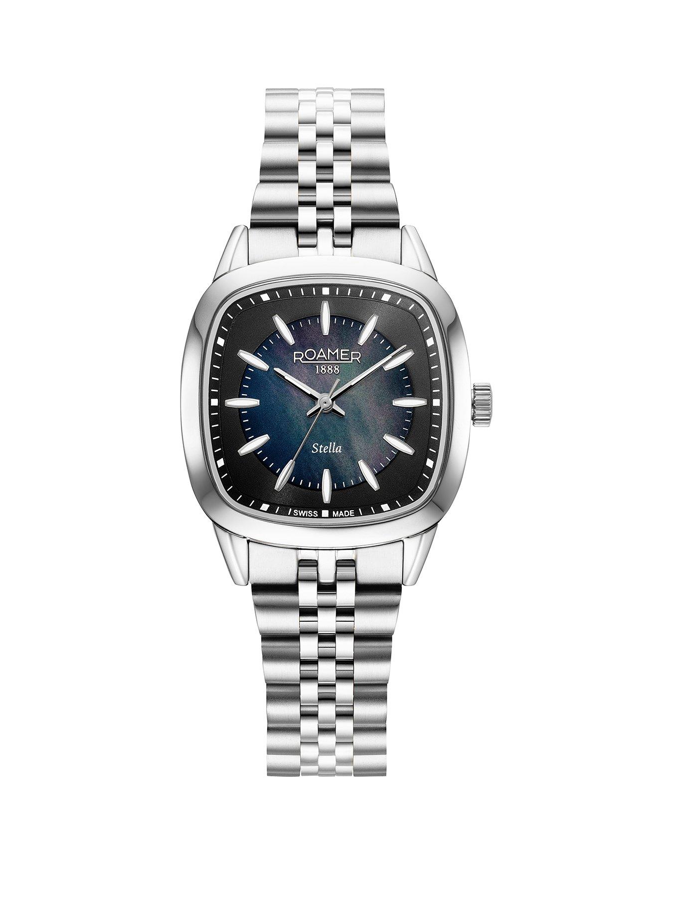 Roamer of Switzerland Stella TV Case Shape Black MOP Dial Stainless Steel Watch