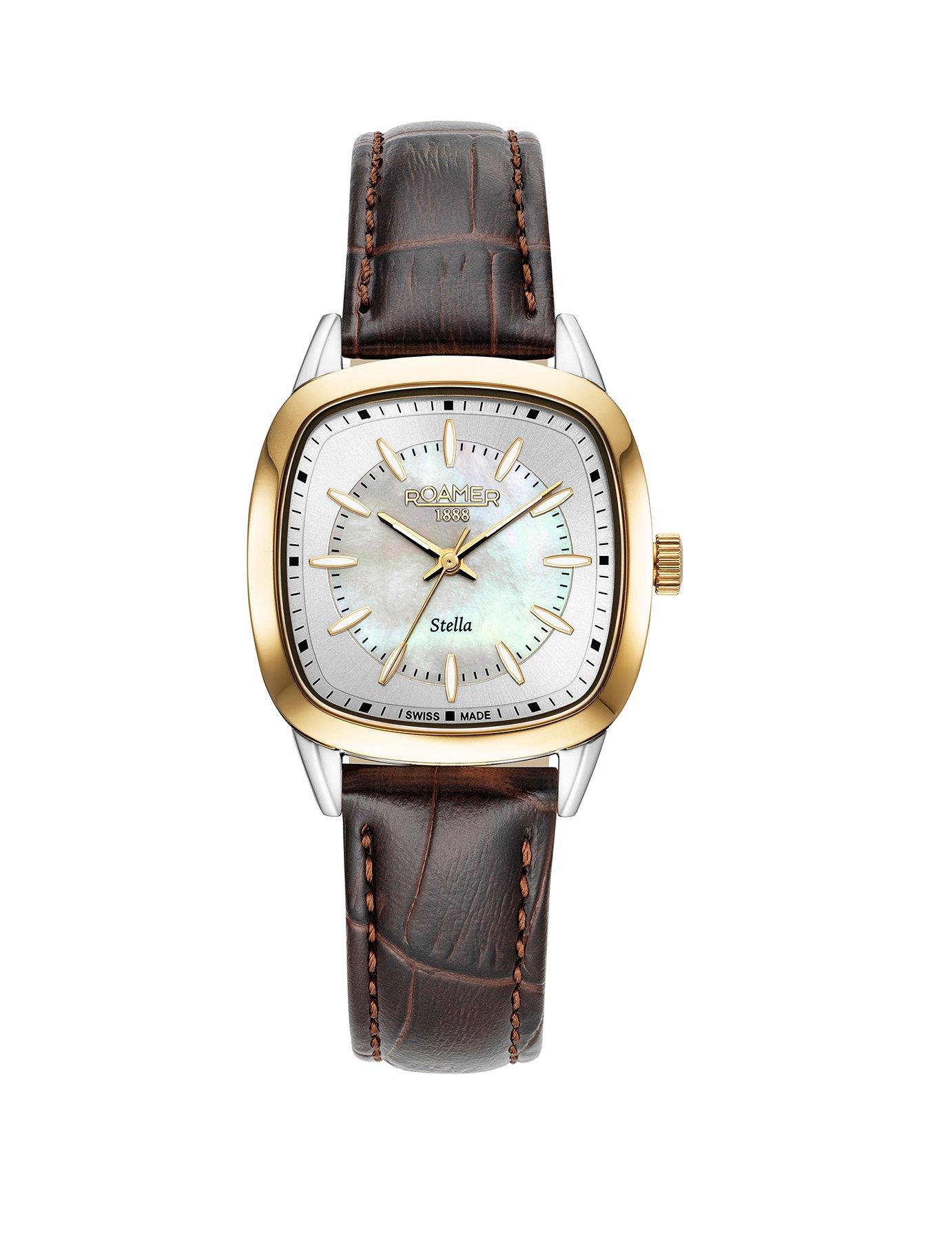 Roamer of Switzerland Stella TV Case Shape White MOP Dial Gold IP Bicolour Stainless Steel Watch