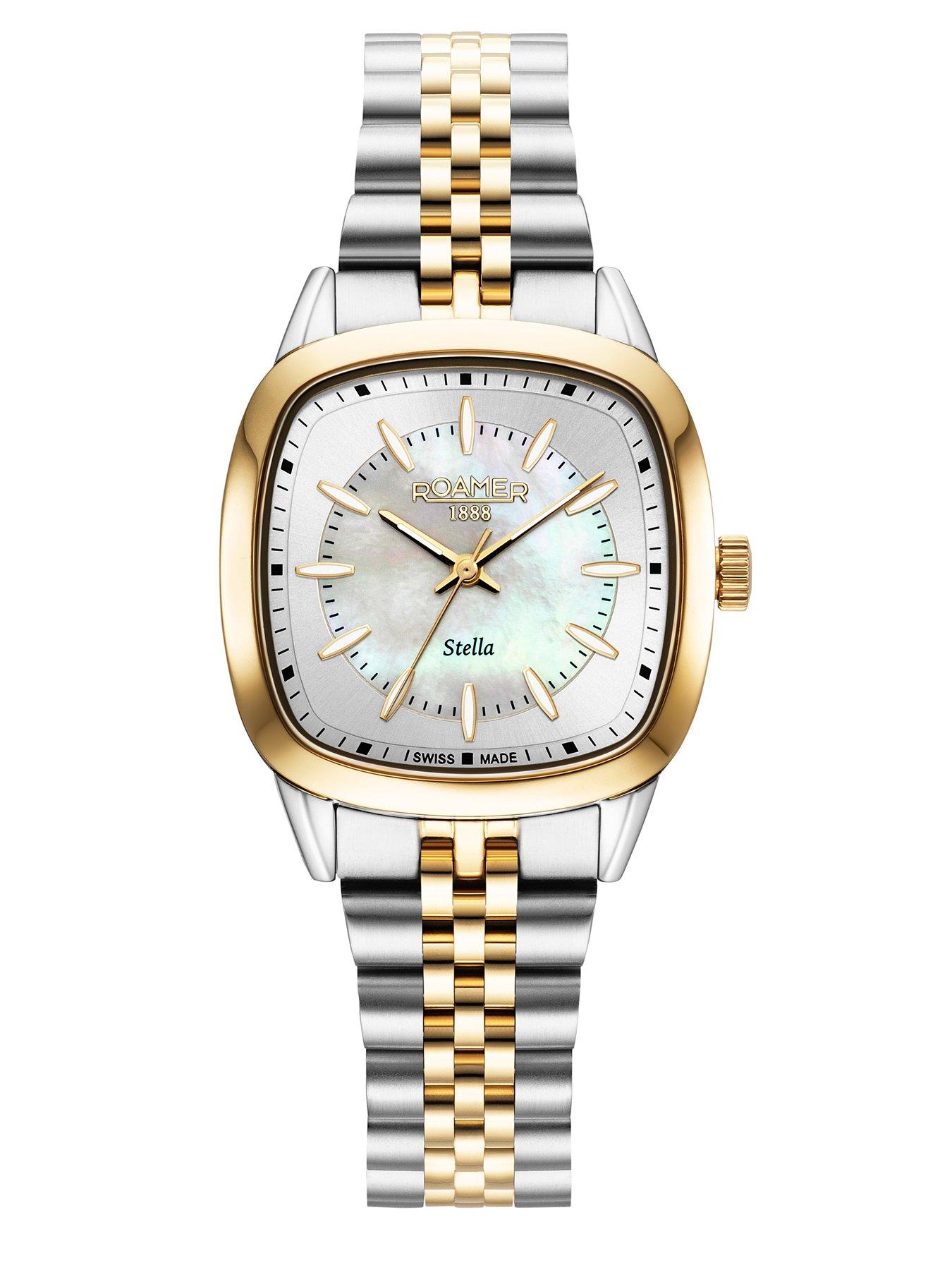 Image 3 of 3 of Roamer of Switzerland Stella TV Case Shape White MOP Dial Gold IP Bicolour Stainless Steel Watch
