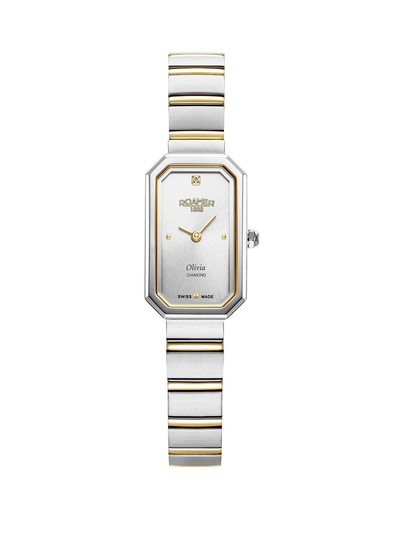  image of roamer-of-switzerland-roamer-olivia-diamond-silver-dial-gold-ip-bicolour-stainless-steel-octagonal-case