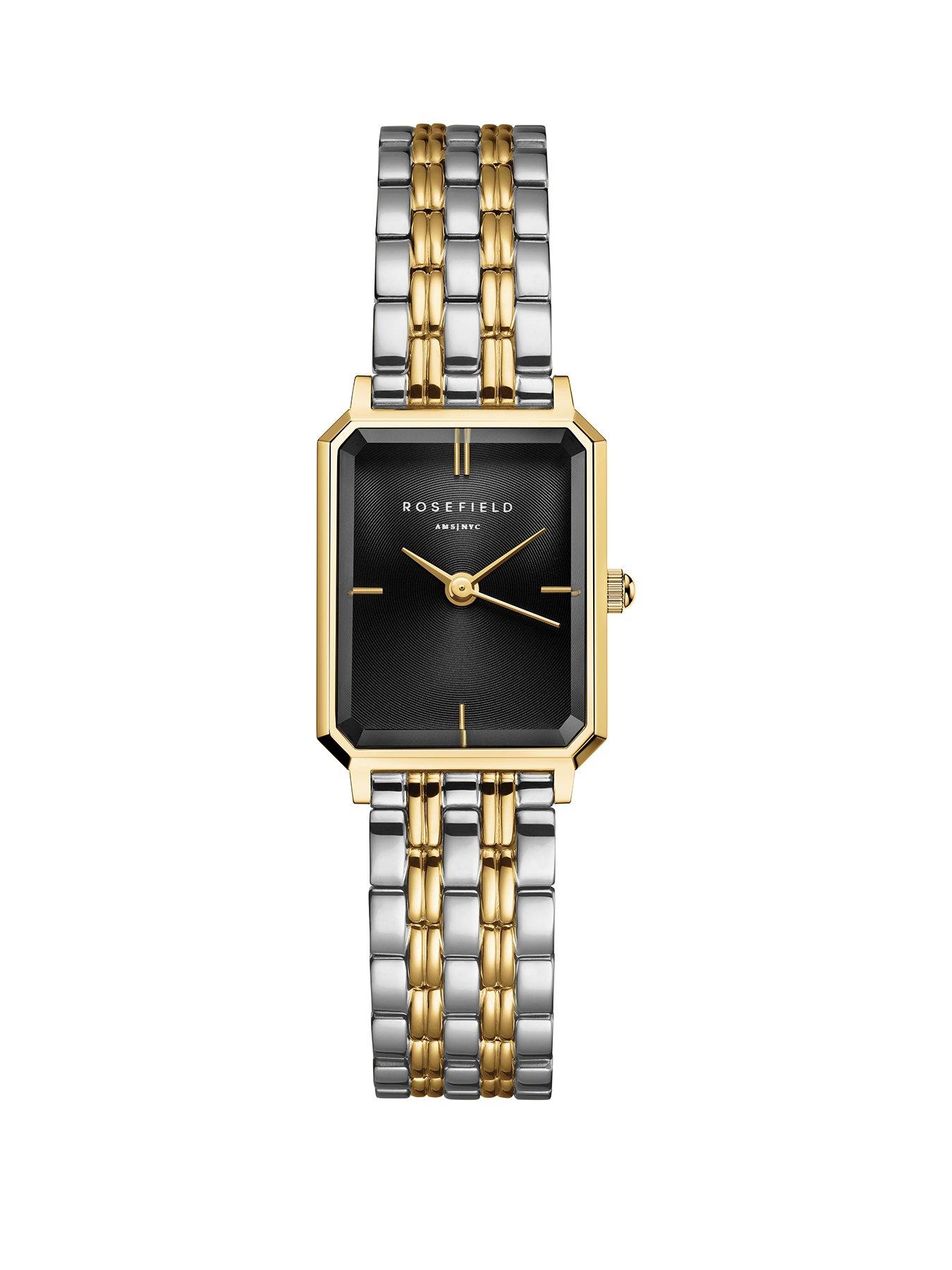  image of rosefield-octagon-black-dial-gold-ip-bicolour-stainless-steel-watch