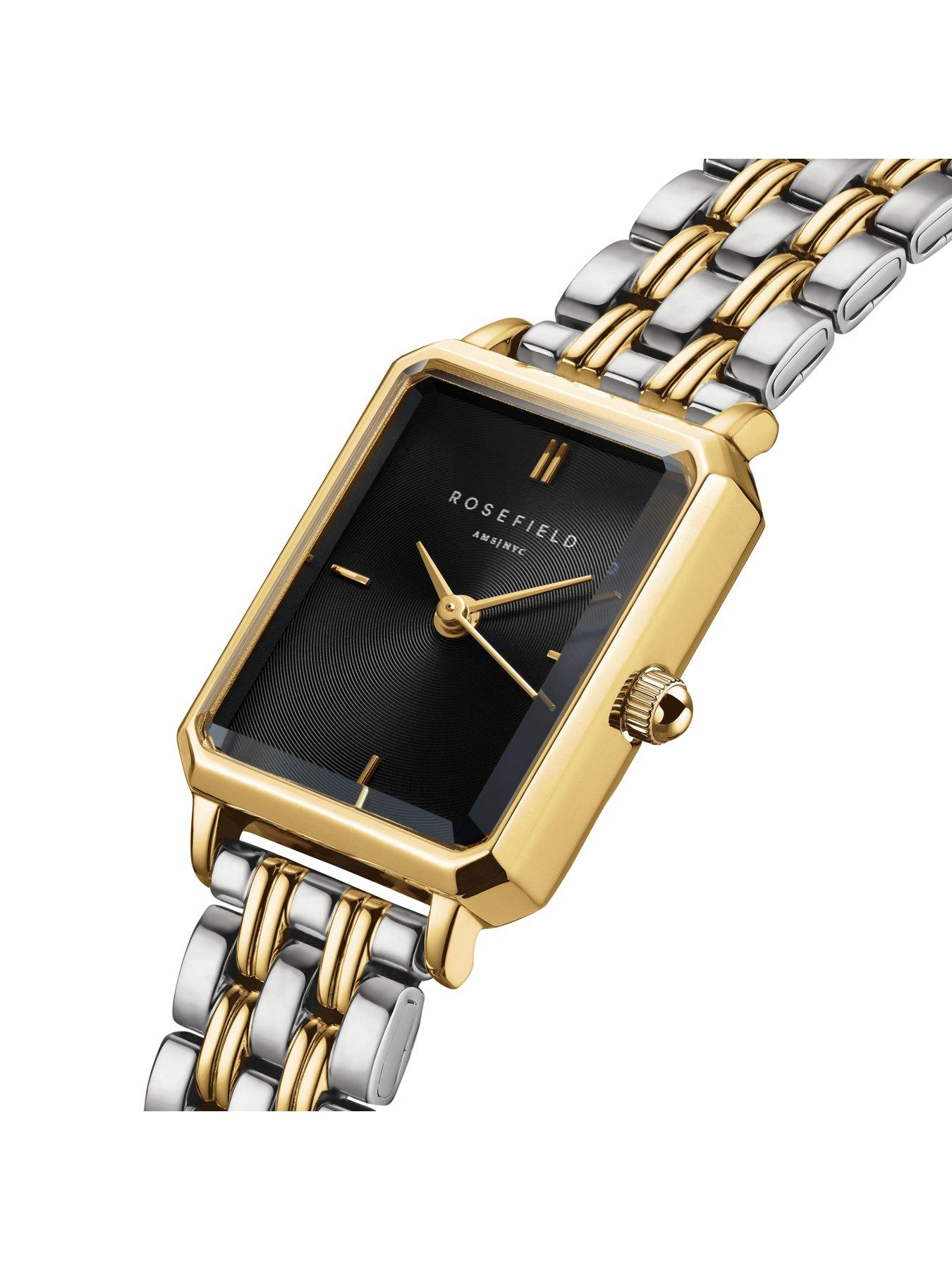  image of rosefield-octagon-black-dial-gold-ip-bicolour-stainless-steel-watch