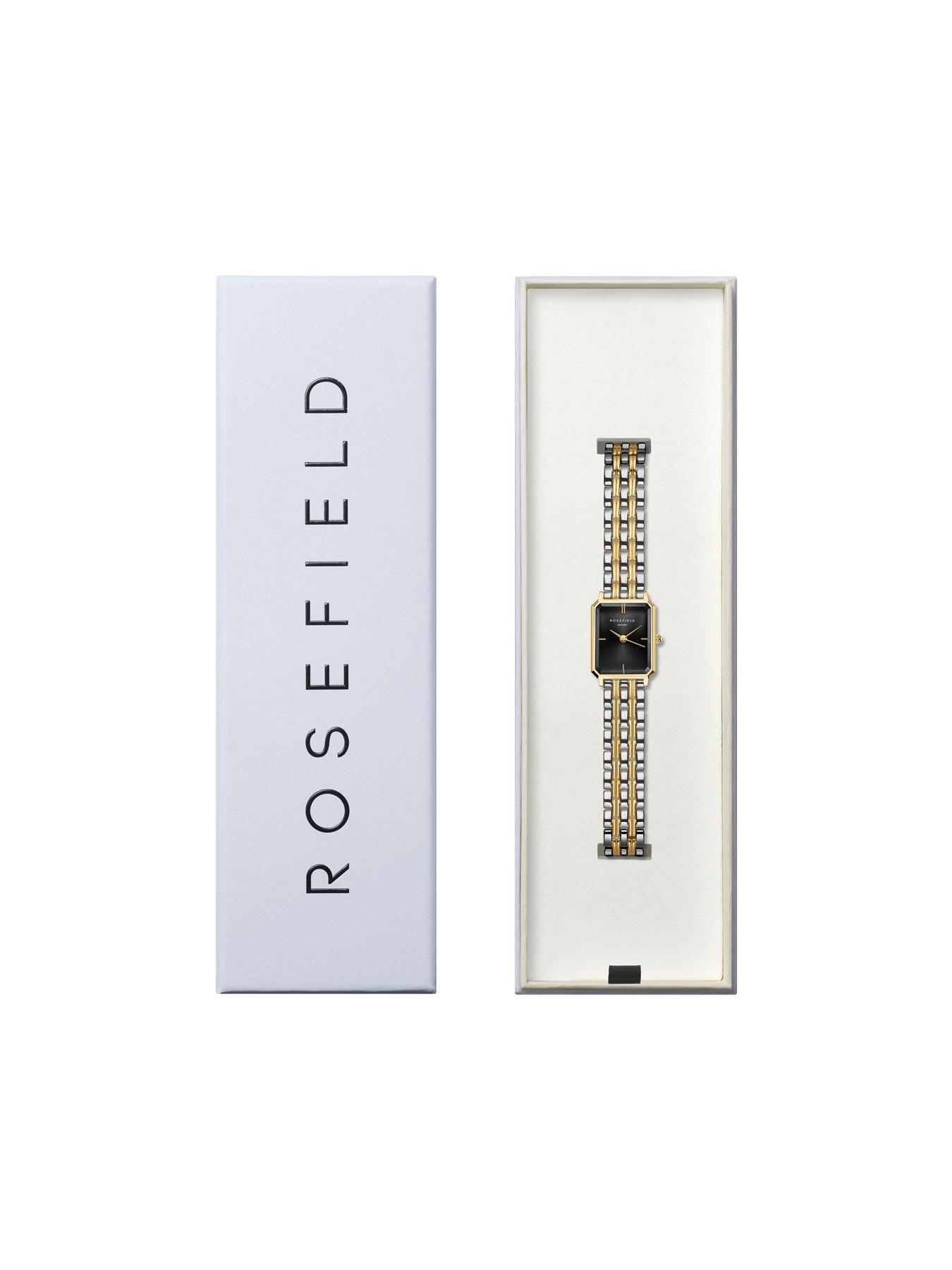  image of rosefield-octagon-black-dial-gold-ip-bicolour-stainless-steel-watch