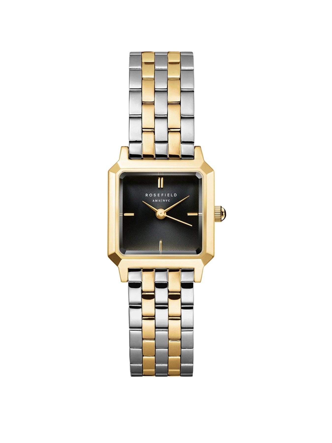 Rosefield Gemme Black Dial Gold Ip Bicolour Stainless Steel Watch - Multi