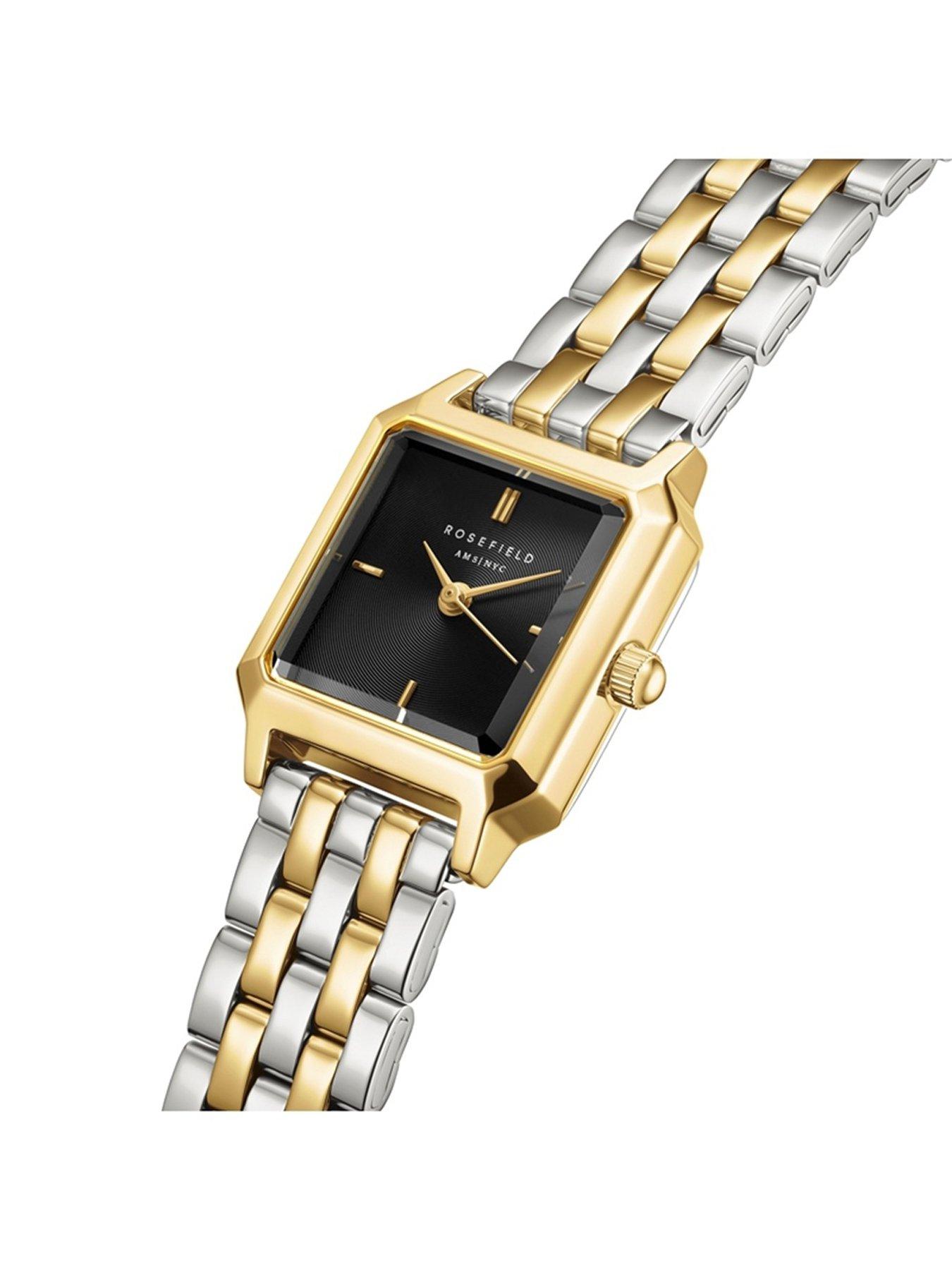  image of rosefield-gemme-black-dial-gold-ip-bicolour-stainless-steel-watchnbsp--multi