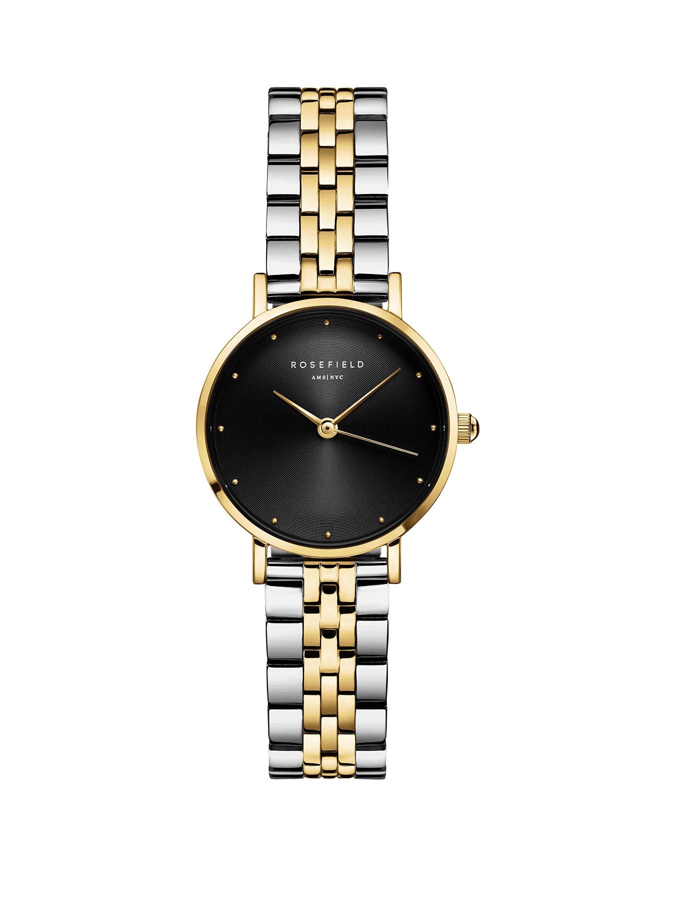 Rosefield Round Black Dial Gold Ip Bicolour Stainless Steel Watch - Multi
