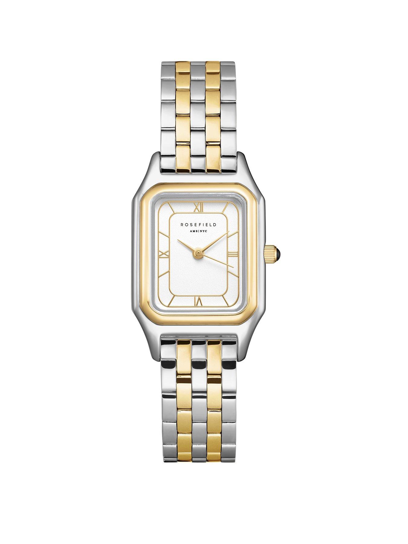  image of rosefield-ivy-multi-linked-bracelet-octagonal-case-gold-ip-bicolour-stainless-steel-watch