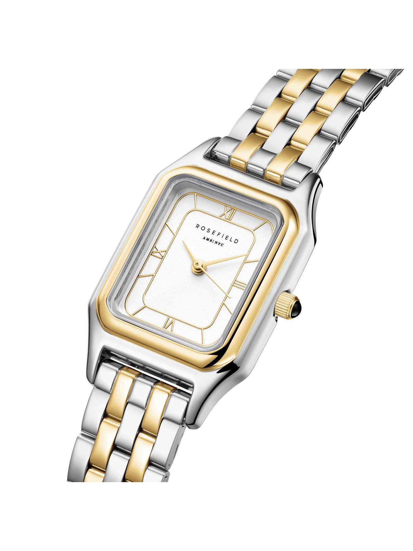  image of rosefield-ivy-multi-linked-bracelet-octagonal-case-gold-ip-bicolour-stainless-steel-watch