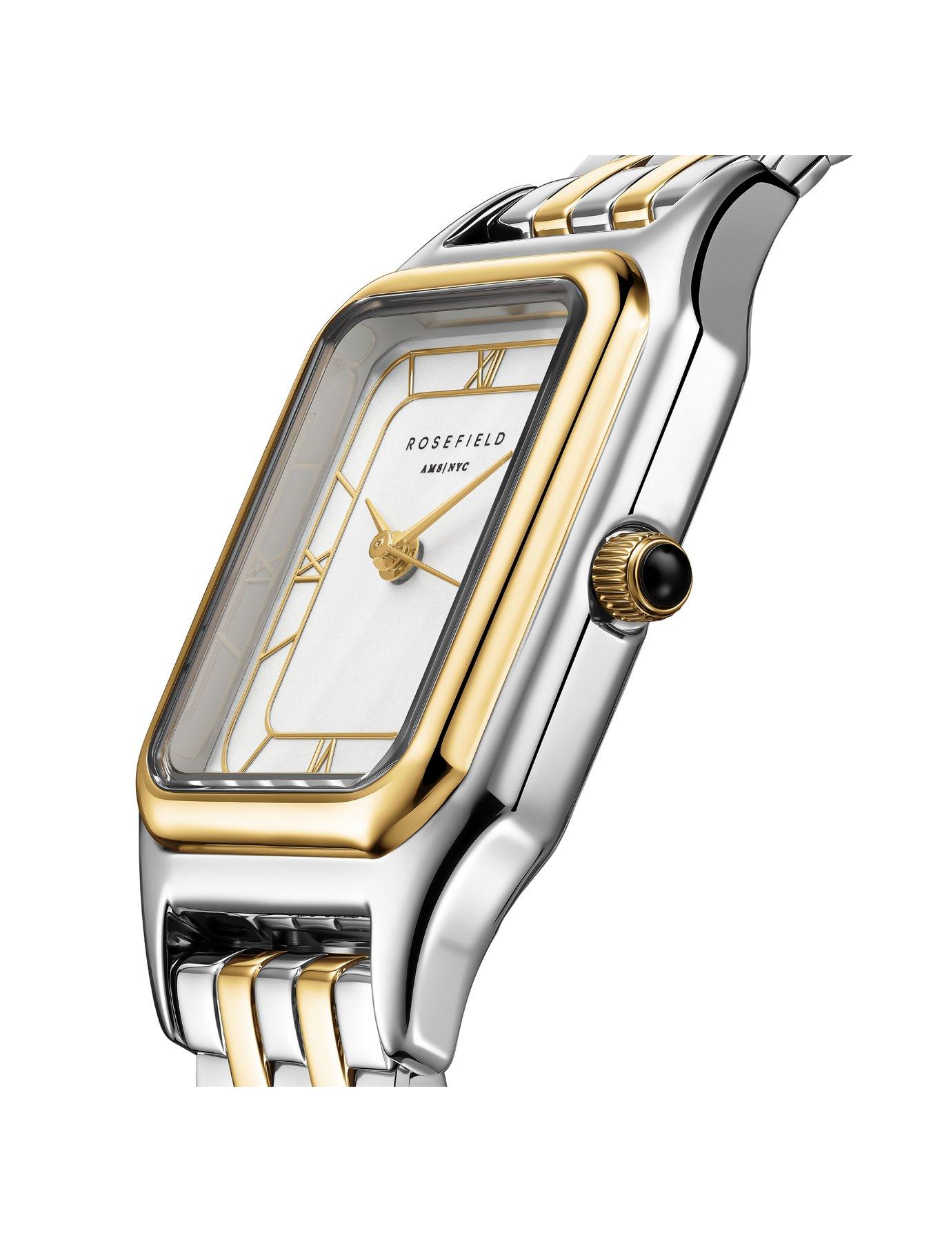  image of rosefield-ivy-multi-linked-bracelet-octagonal-case-gold-ip-bicolour-stainless-steel-watch