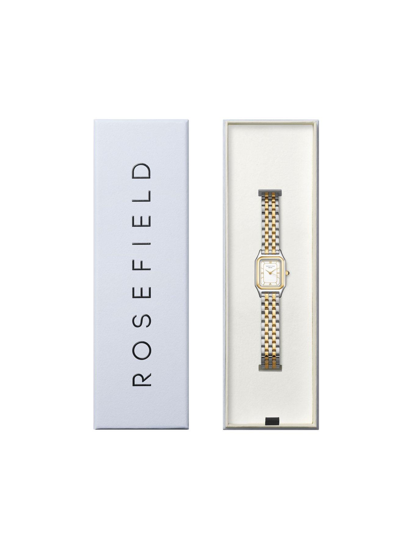  image of rosefield-ivy-multi-linked-bracelet-octagonal-case-gold-ip-bicolour-stainless-steel-watch