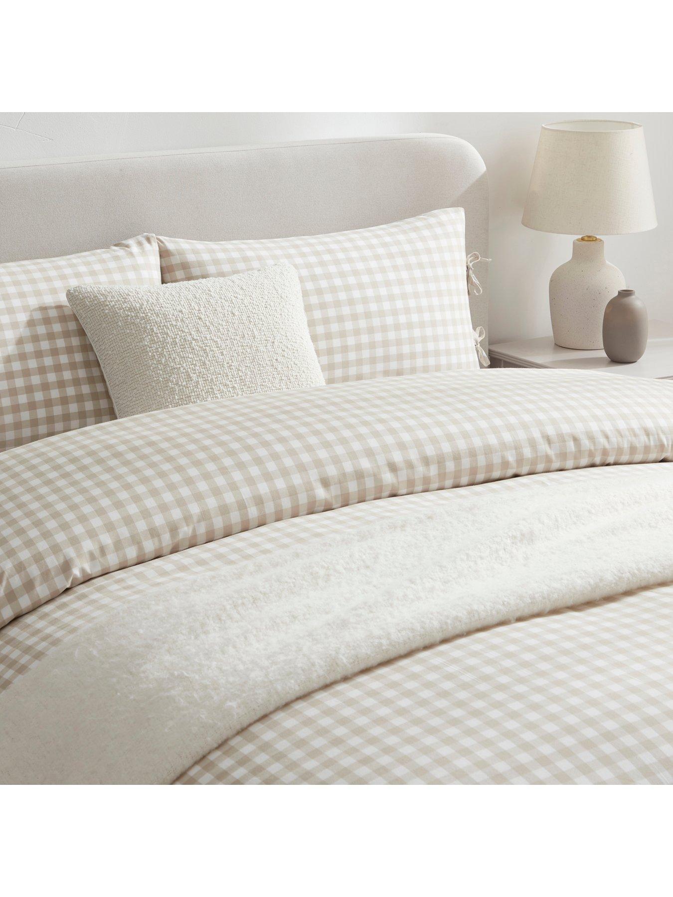  image of dusk-gabriella-printed-gingham-duvet-set--natural