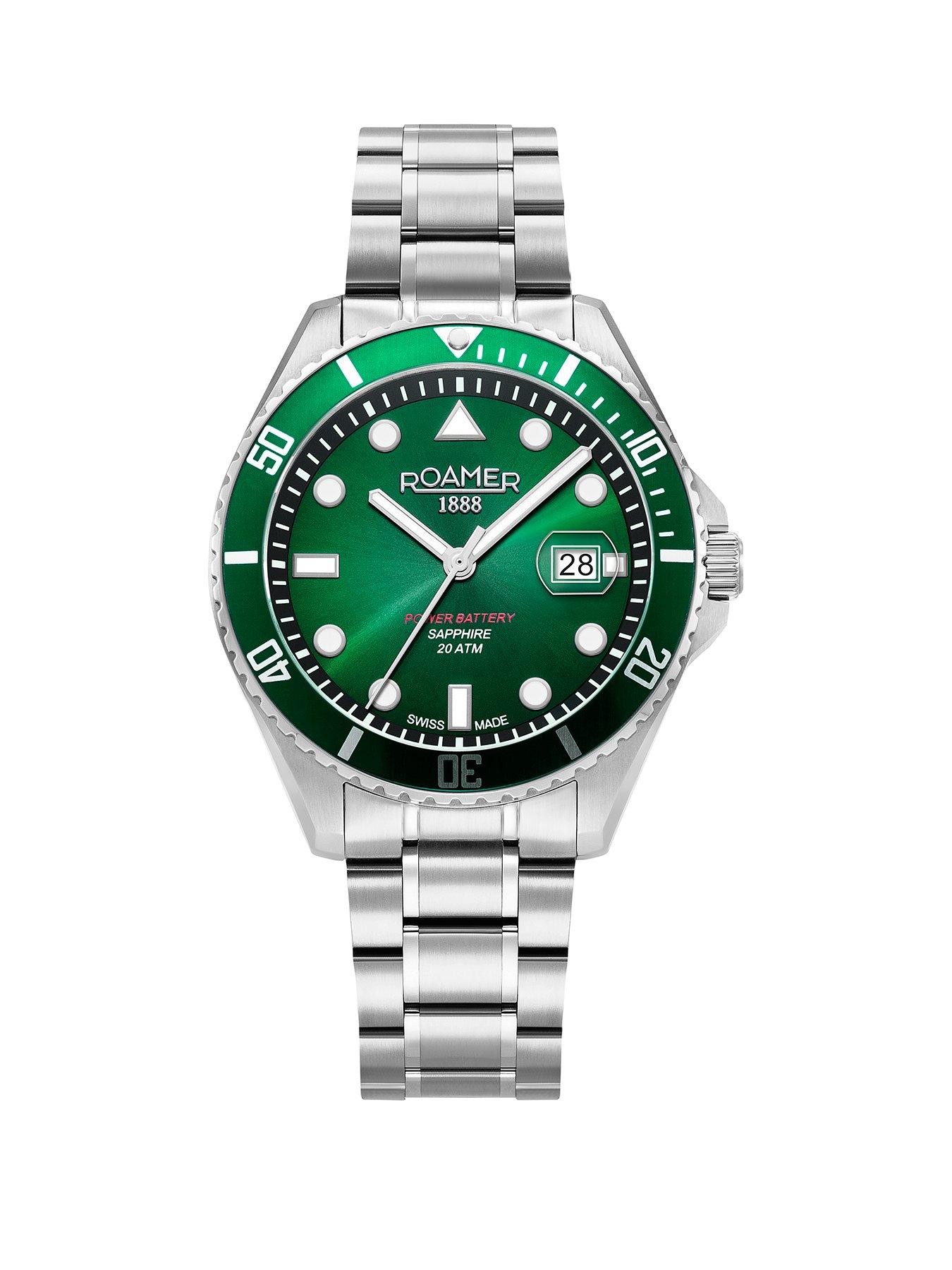  image of roamer-of-switzerland-pro-diver-200-scuba-power-green-dial-watch
