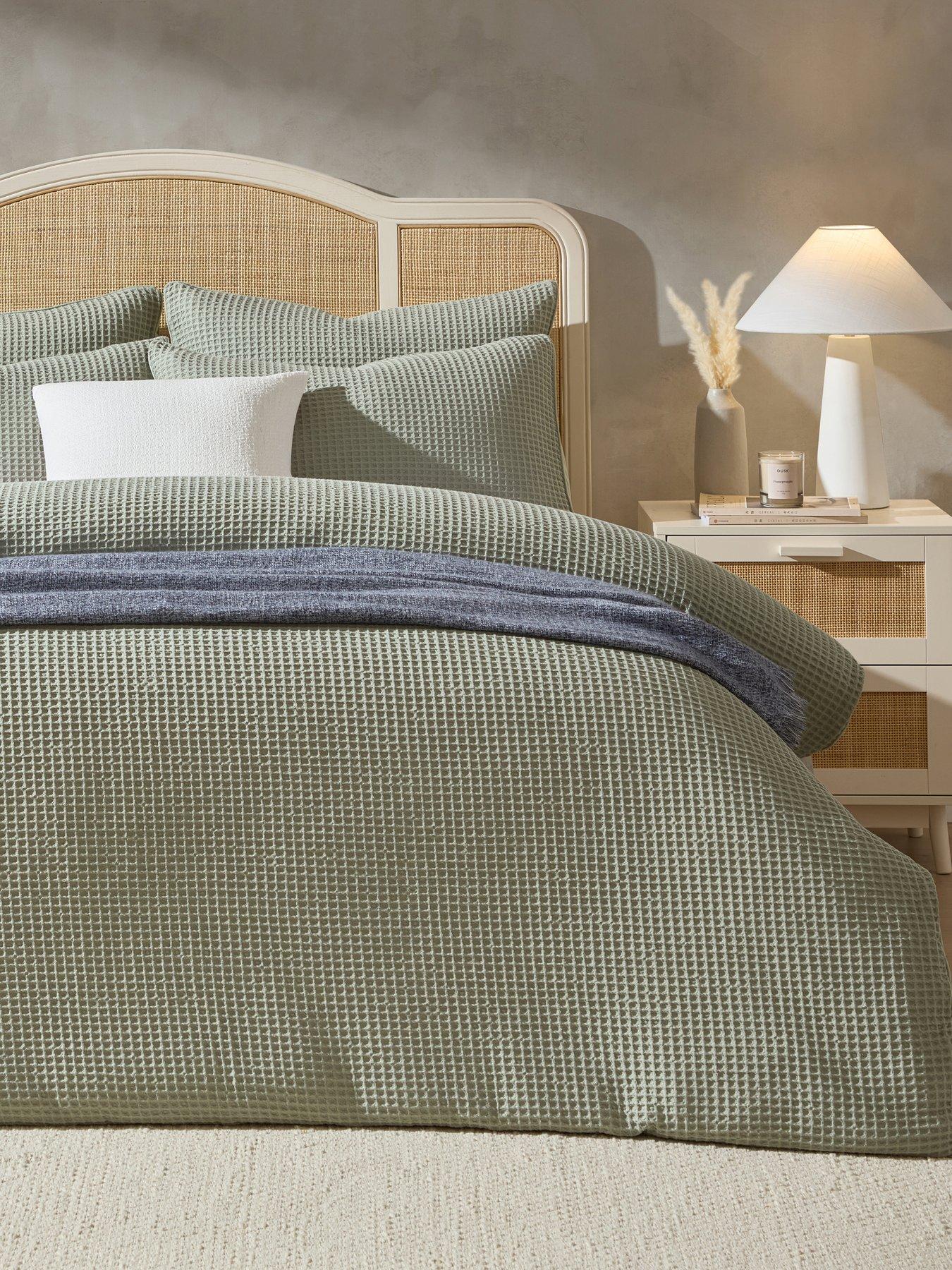 Image 1 of 4 of Dusk Portofino Waffle Duvet Cover- Sage